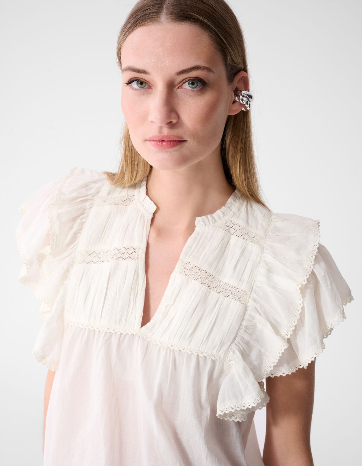Kanten Ruffle Top Wit SHOEBY WOMEN