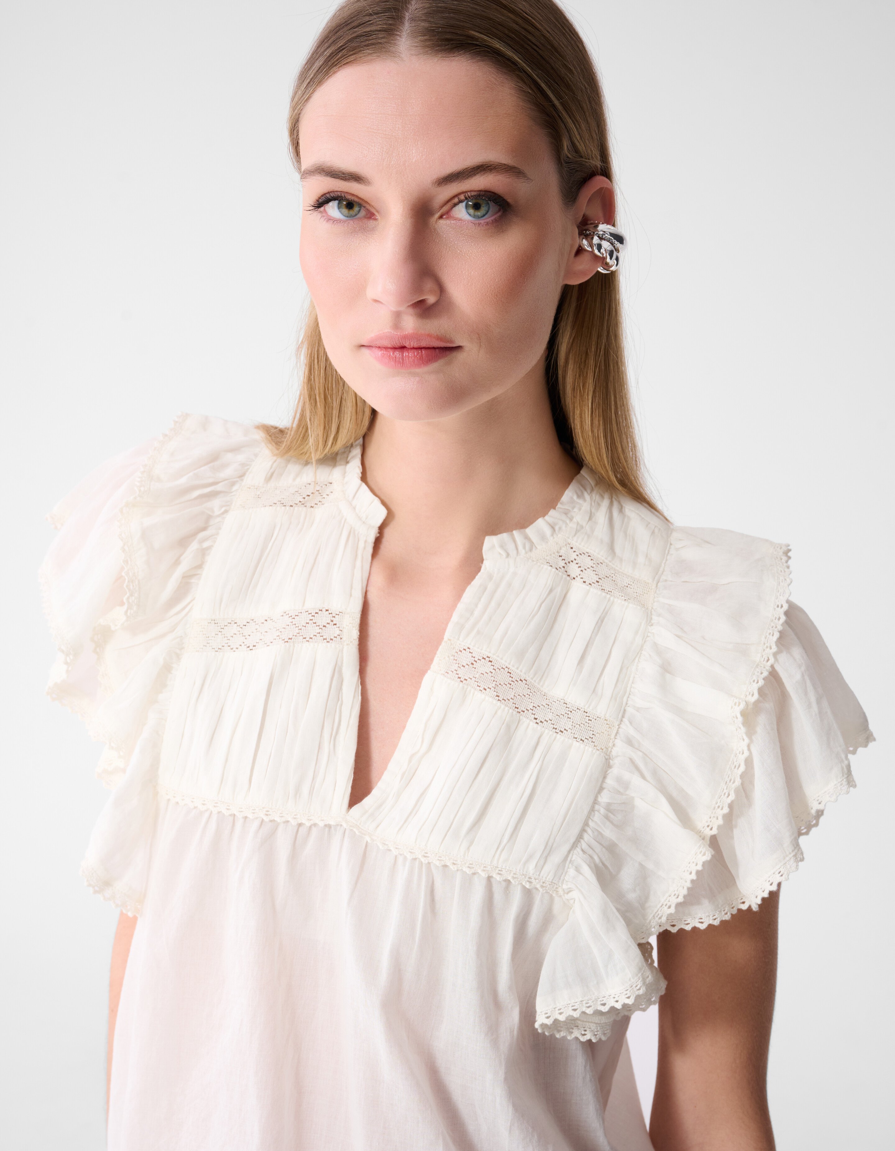 Kanten Ruffle Top Wit SHOEBY WOMEN