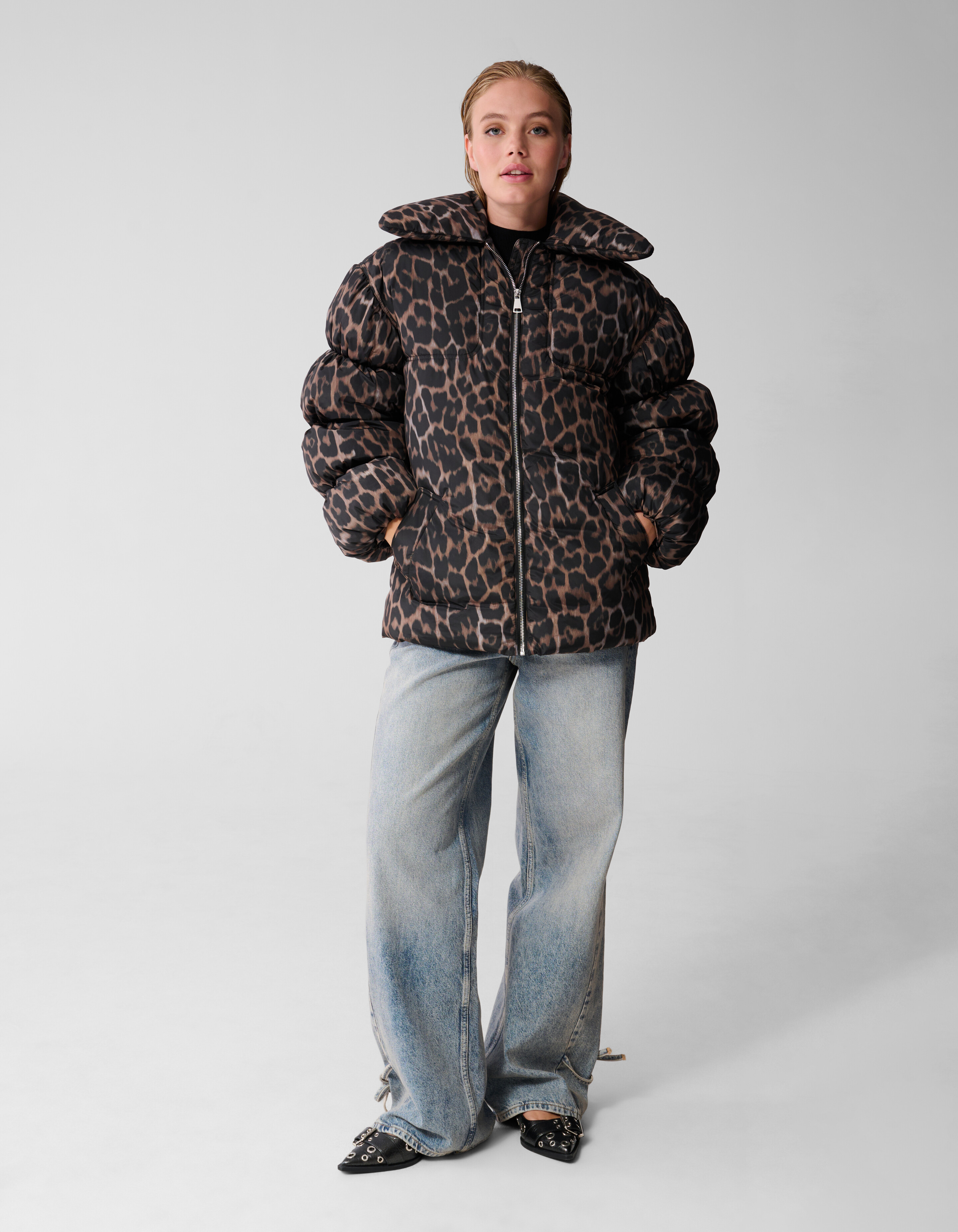 Leopard Puffer Jas Bruin SHOEBY WOMEN