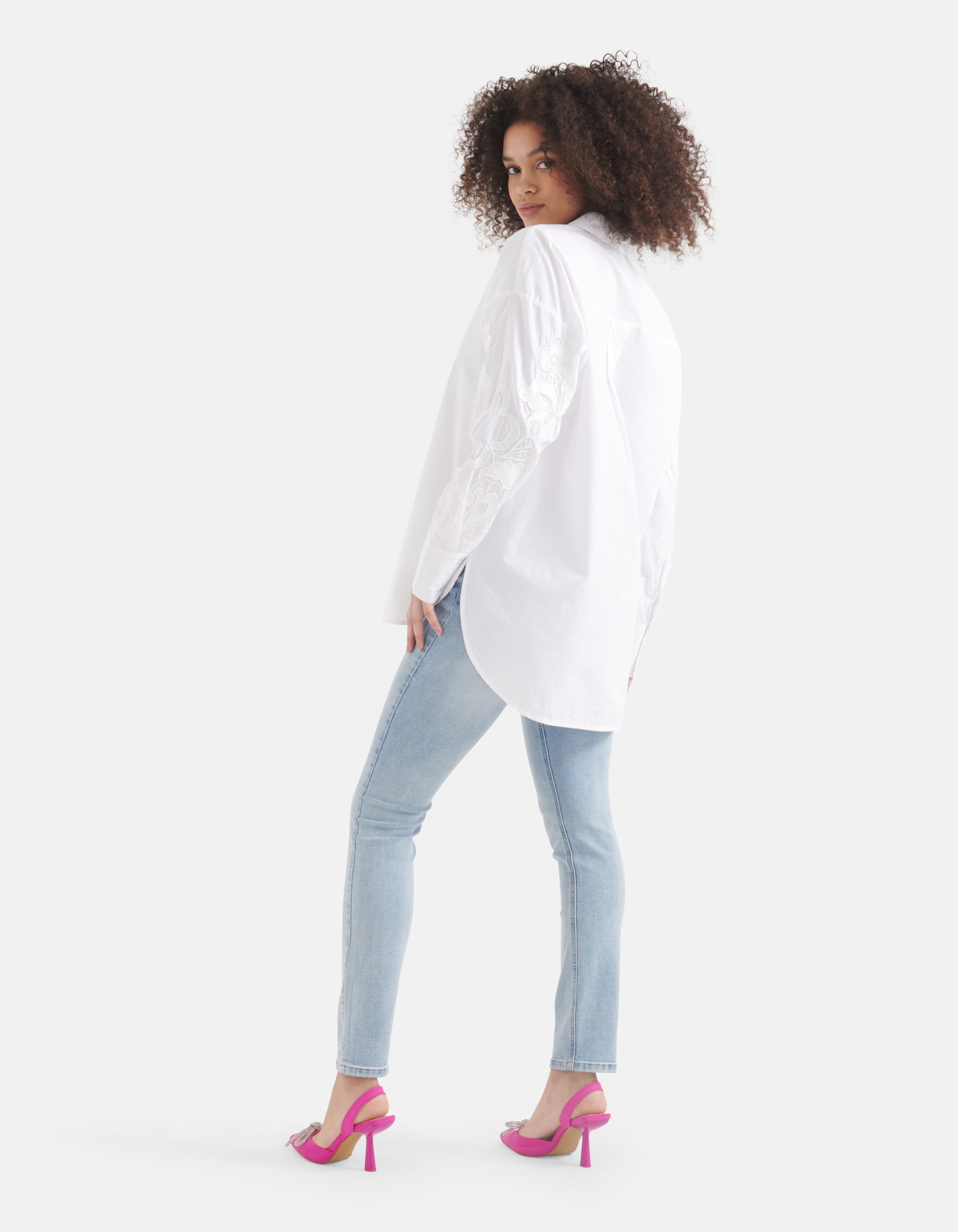 Pailletten Poplin Blouse Wit SHOEBY WOMEN
