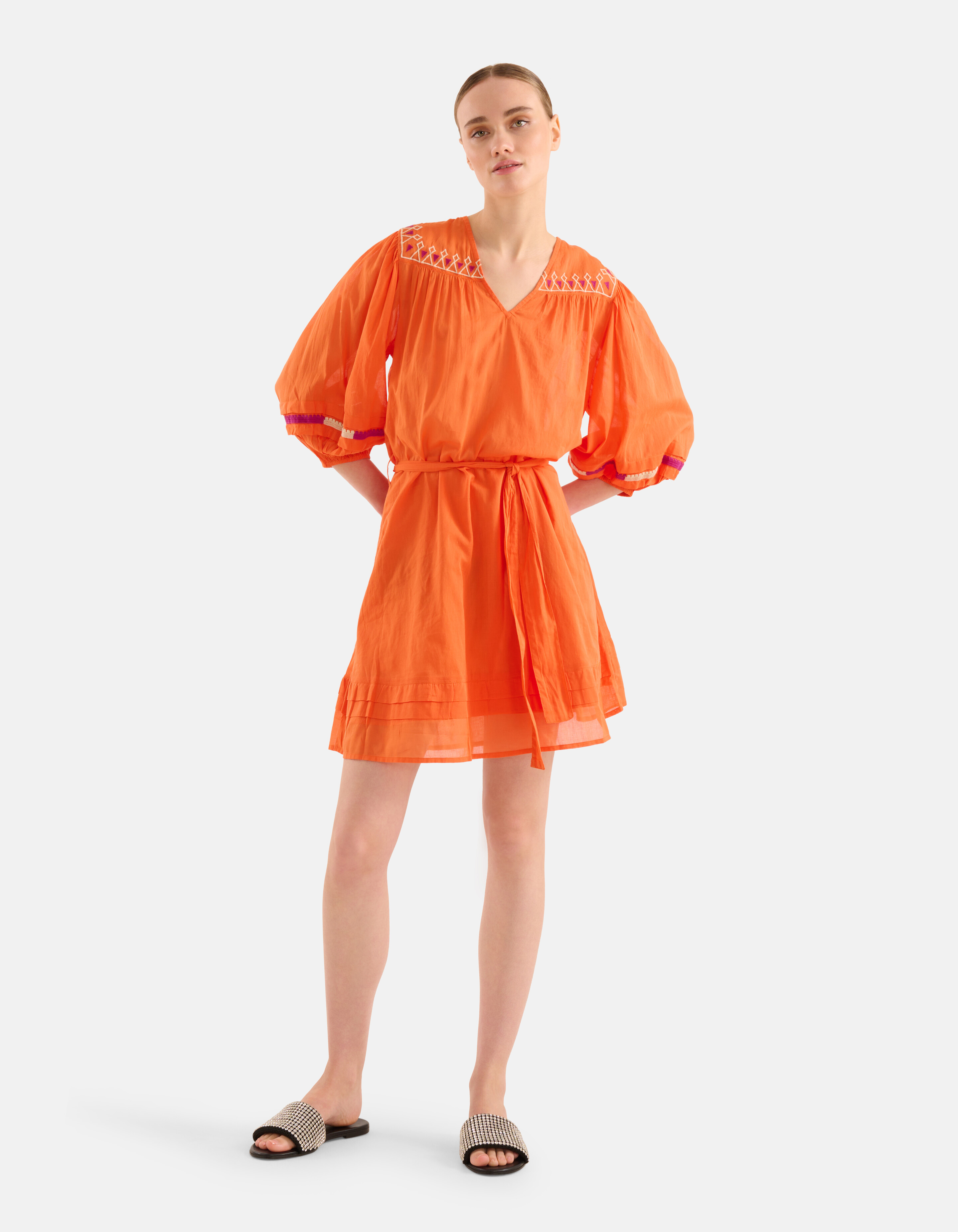 Embroidery Voile Jurk Oranje SHOEBY WOMEN