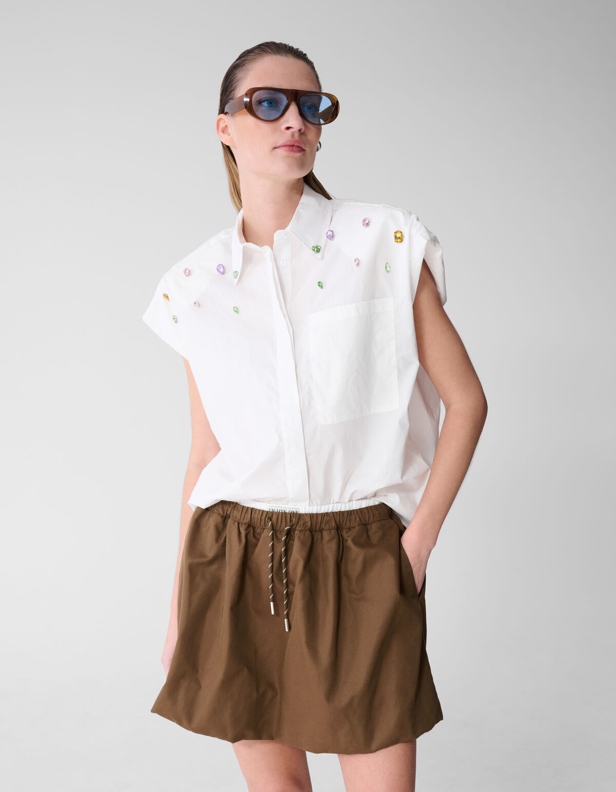 Strass Poplin Blouse Wit SHOEBY WOMEN