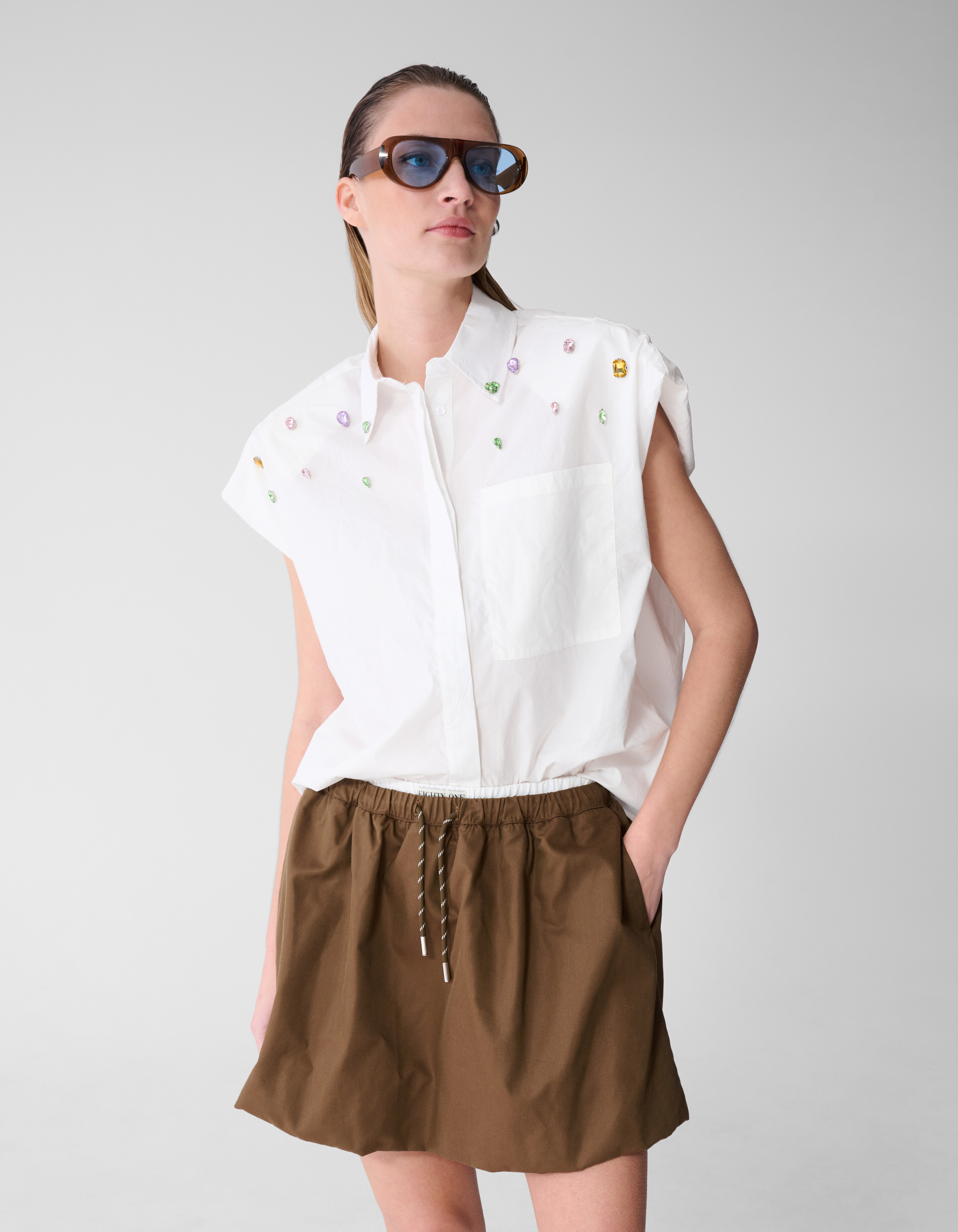 Strass Poplin Blouse Wit SHOEBY WOMEN