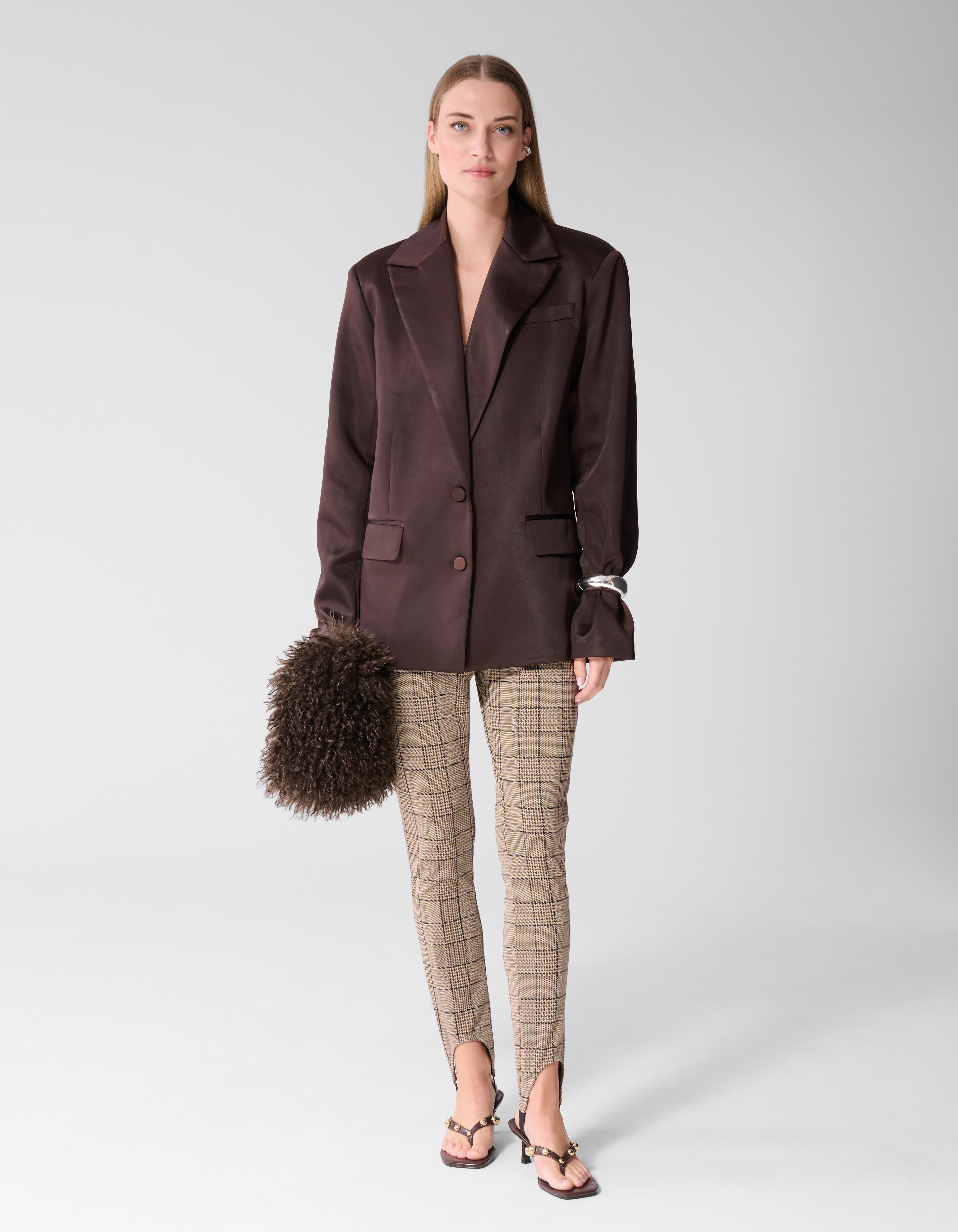 Oversized Satijnen Blazer Donkerbruin SHOEBY WOMEN