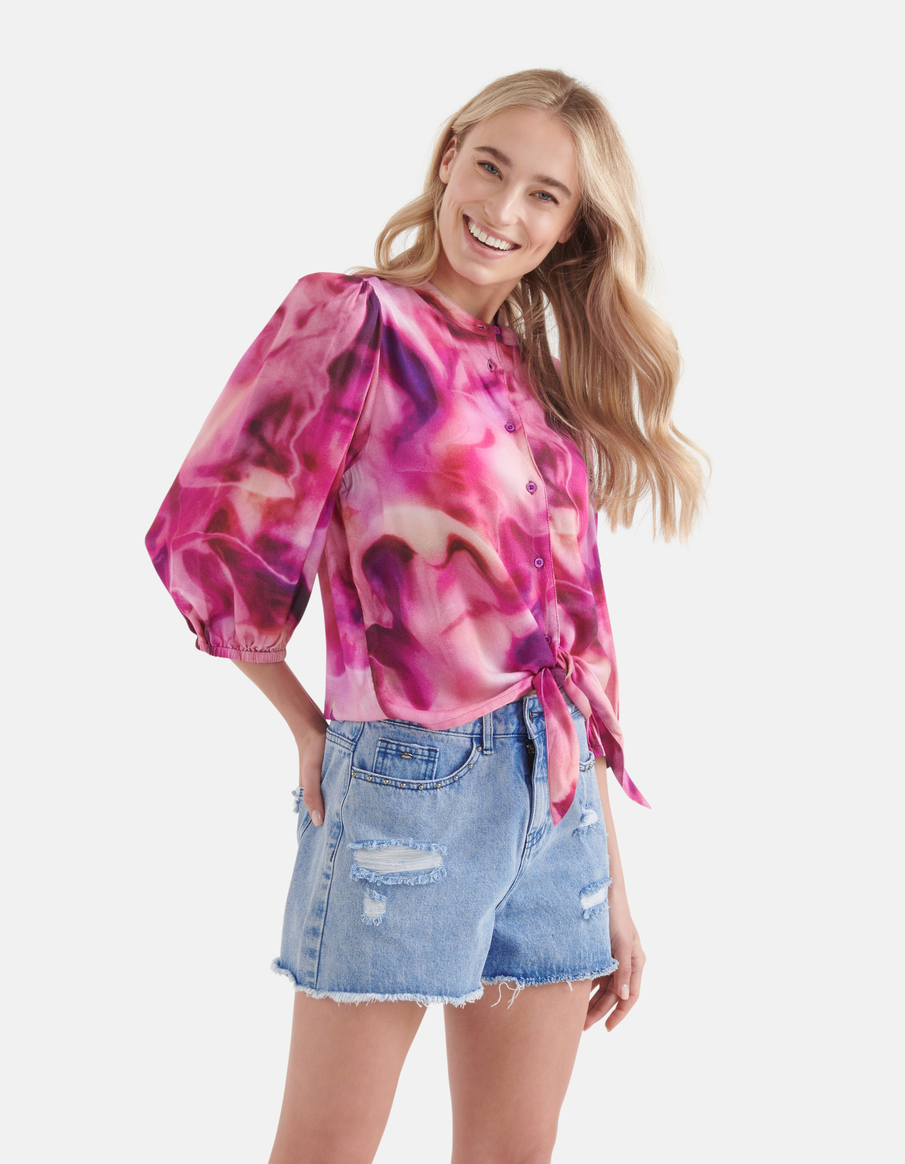 Tie Dye Print Blouse Roze SHOEBY WOMEN