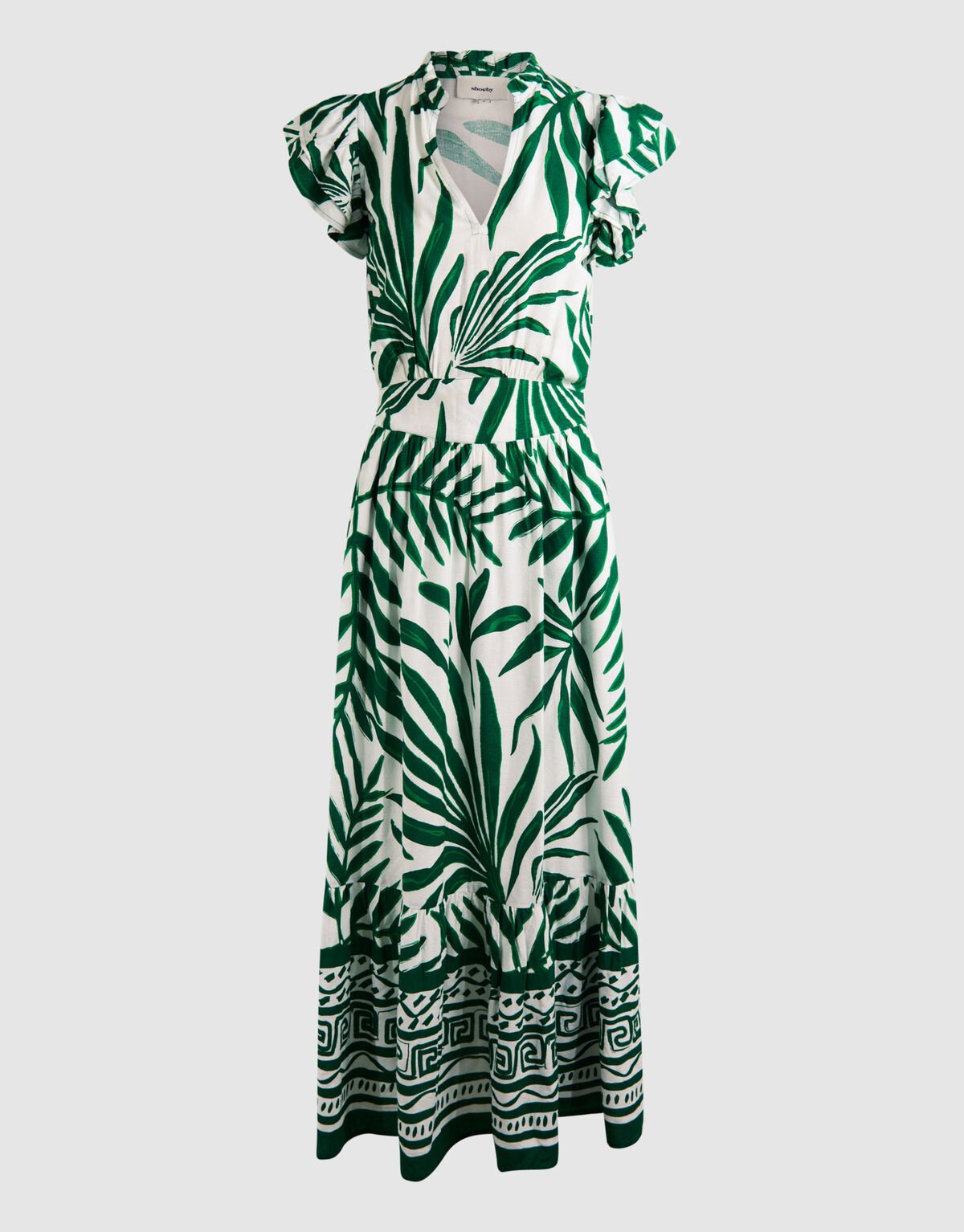 Printed Palm Maxi Jurk Groen SHOEBY WOMEN