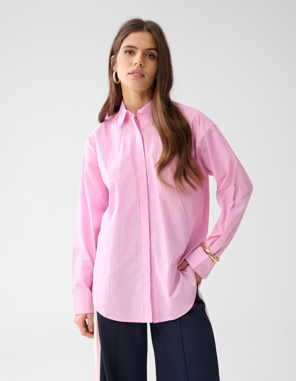 Pinstripe Poplin Blouse Roze SHOEBY WOMEN