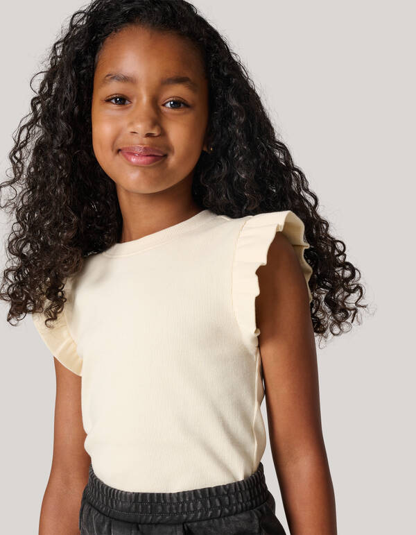 Ruffle Rib Top Gebroken Wit SHOEBY GIRLS