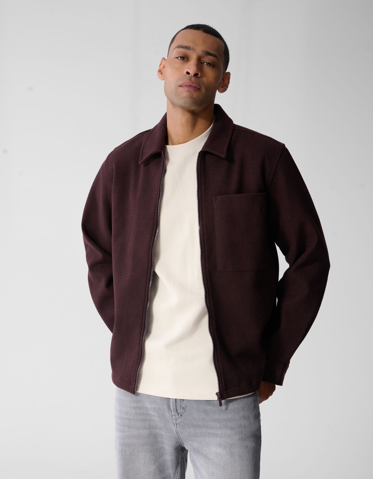 Melange Zip Overshirt Donkerrood SHOEBY MEN