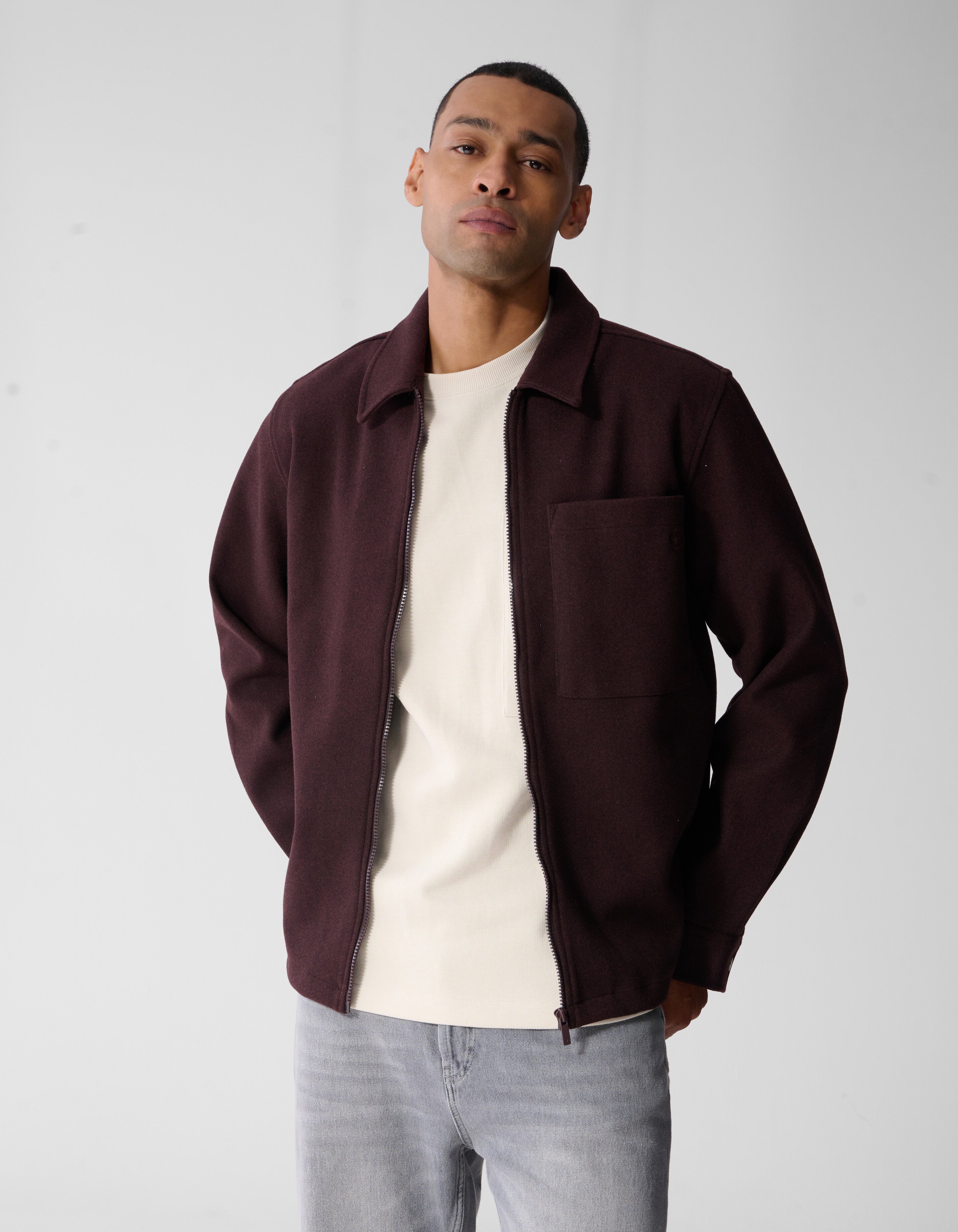 Melange Zip Overshirt Donkerrood SHOEBY MEN