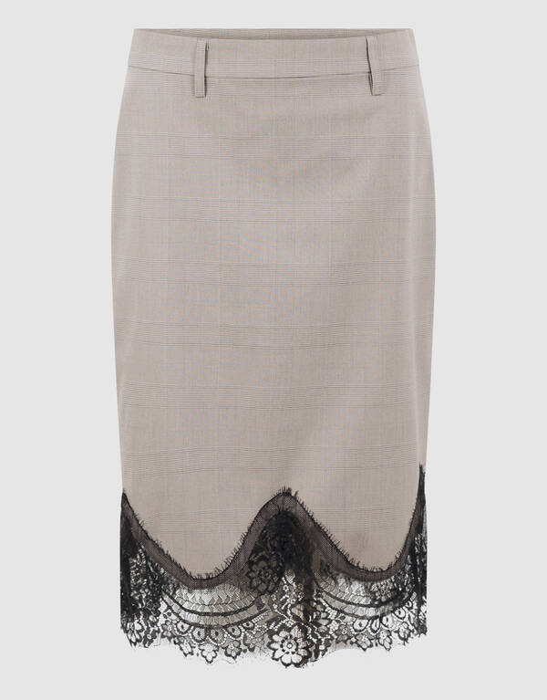 Kanten Ruiten Midi Rok Lichtgrijs SHOEBY WOMEN