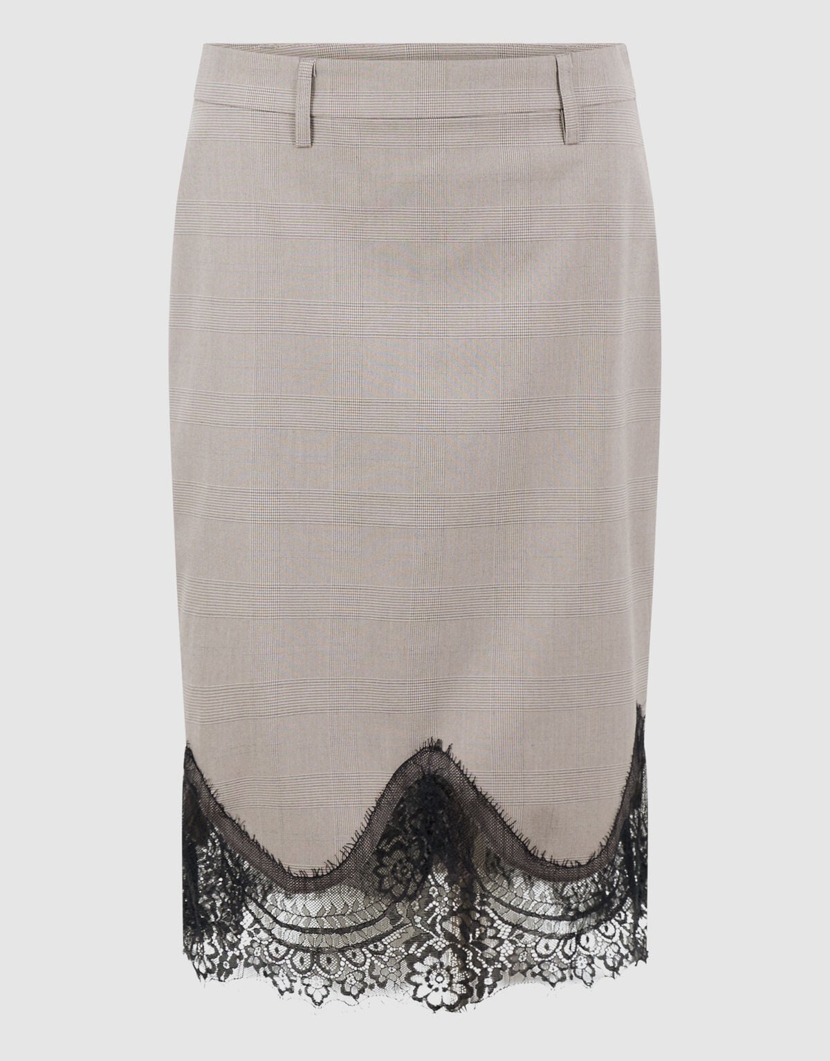 Kanten Ruiten Midi Rok Lichtgrijs SHOEBY WOMEN