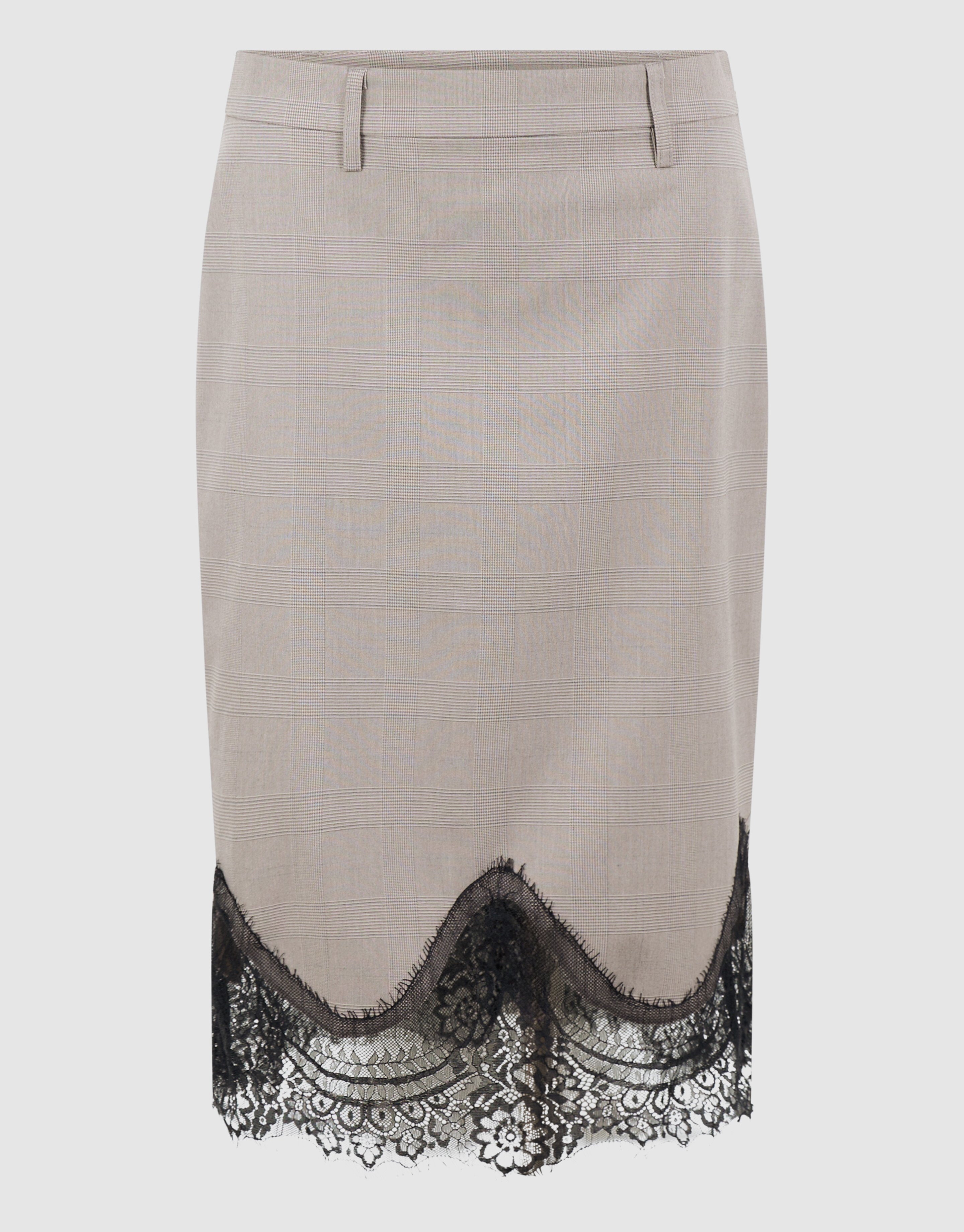 Kanten Ruiten Midi Rok Lichtgrijs SHOEBY WOMEN