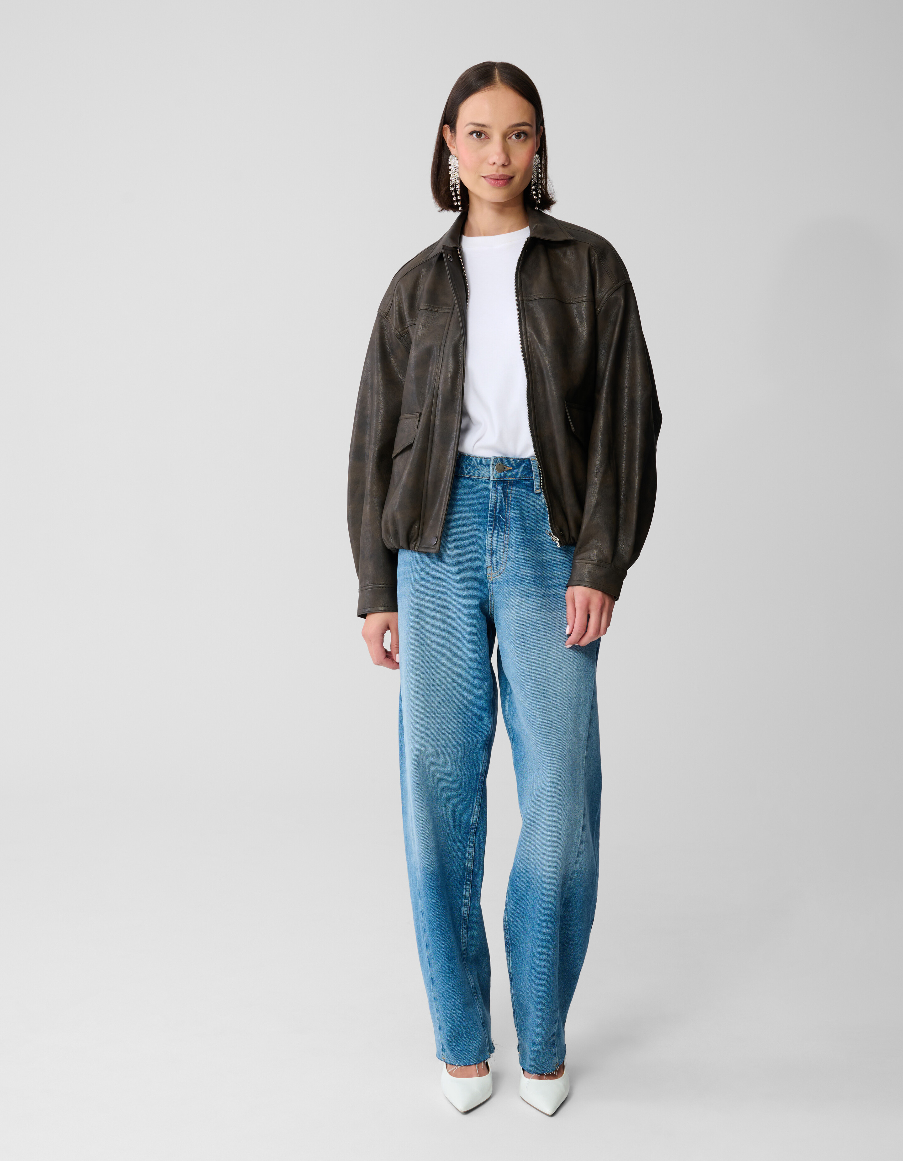 Washed Vegan Leren Bomber Jack Bruin SHOEBY WOMEN