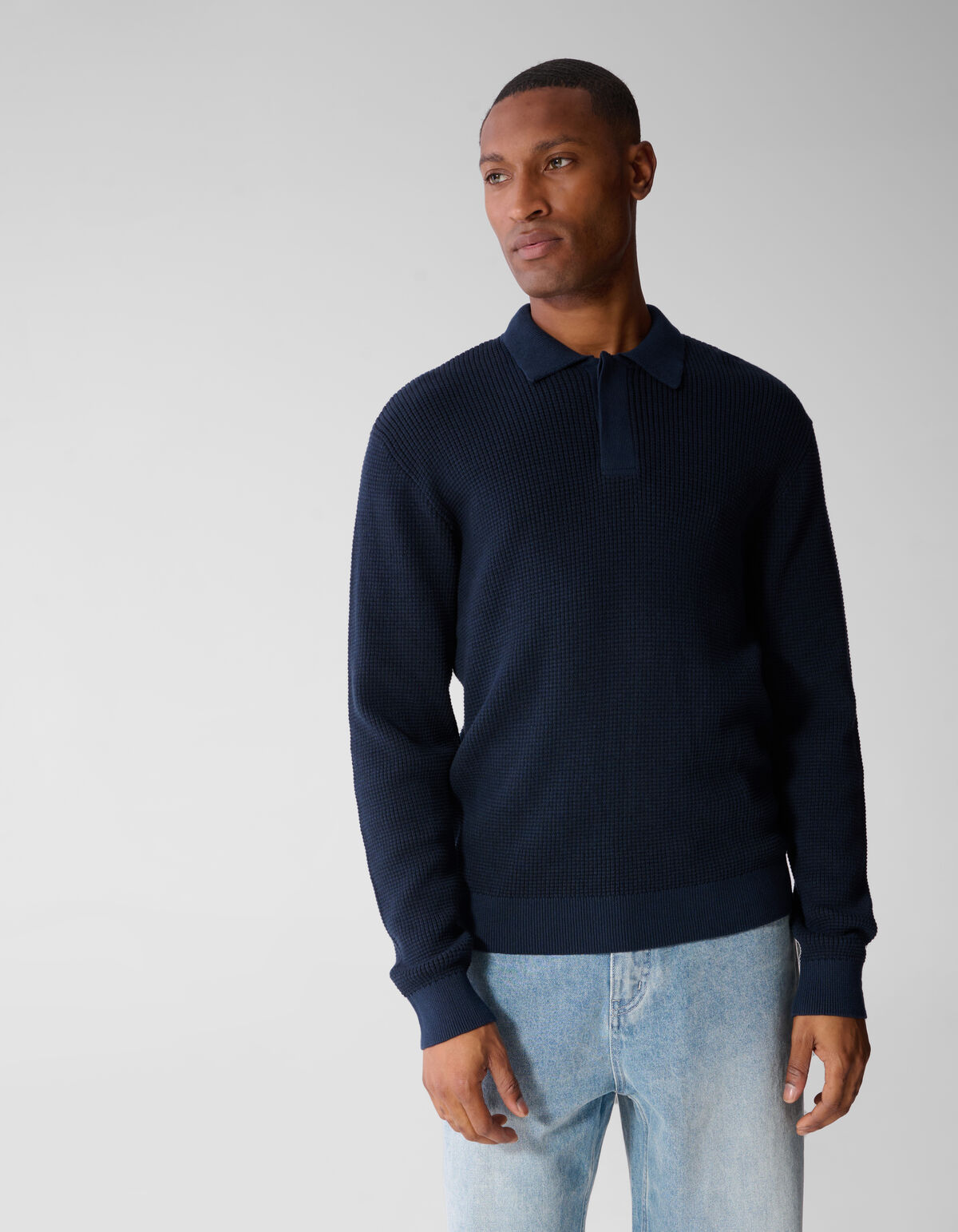 Gebreide Polo Met Knopen Donkerblauw SHOEBY MEN