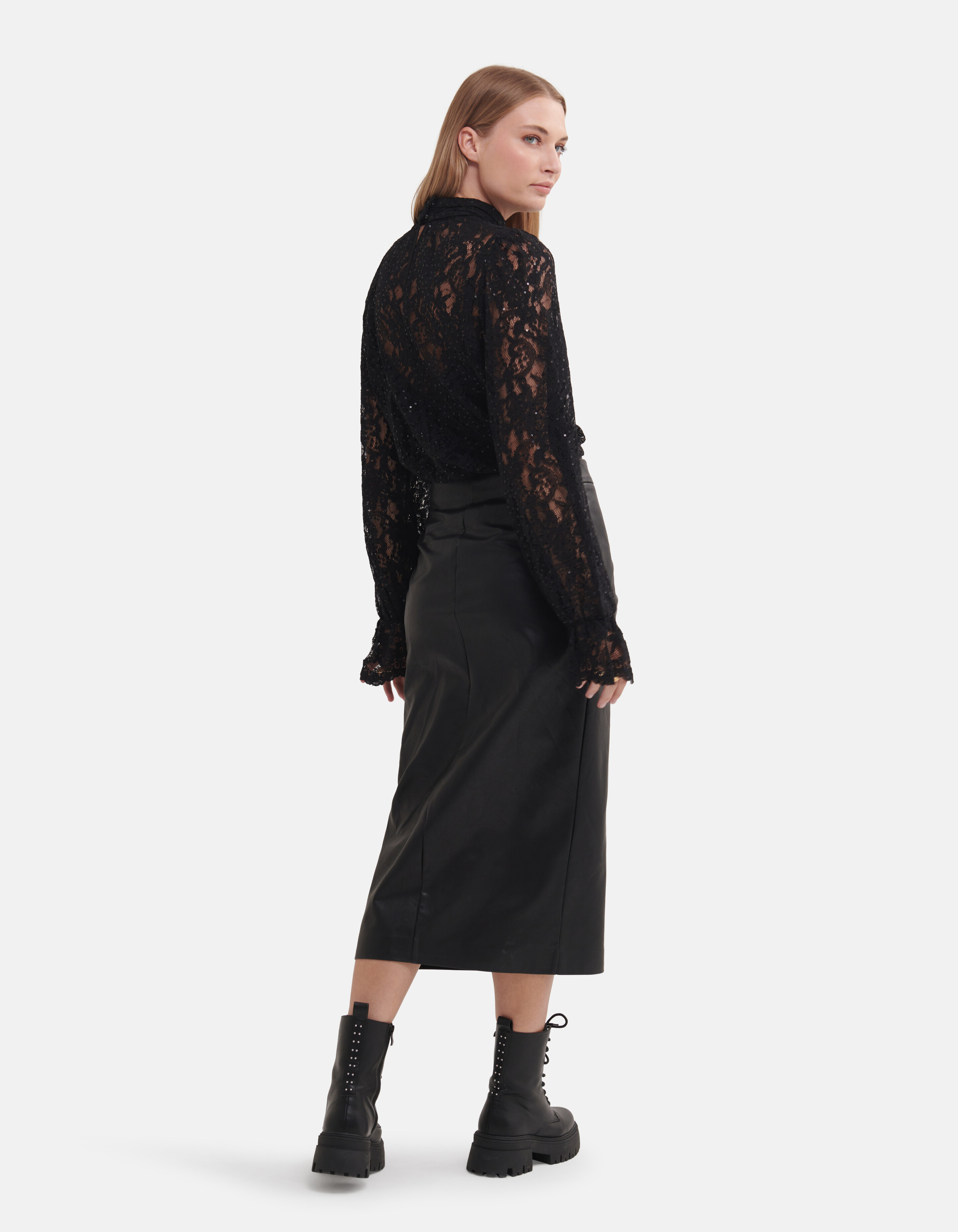 Vegan Leren Midi Rok Zwart SHOEBY WOMEN