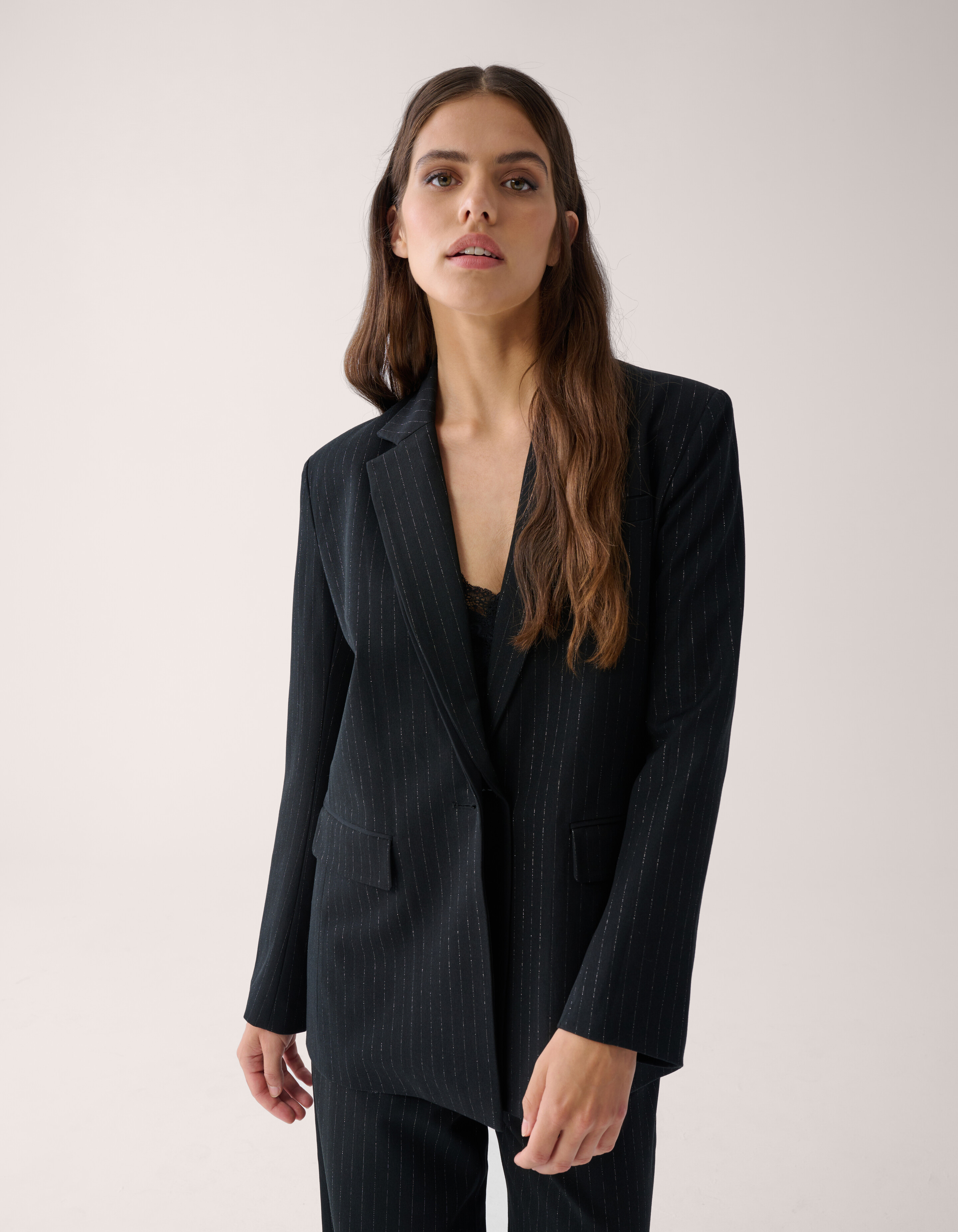 Lurex Pinstripe Blazer Zwart By Mieke SHOEBY WOMEN