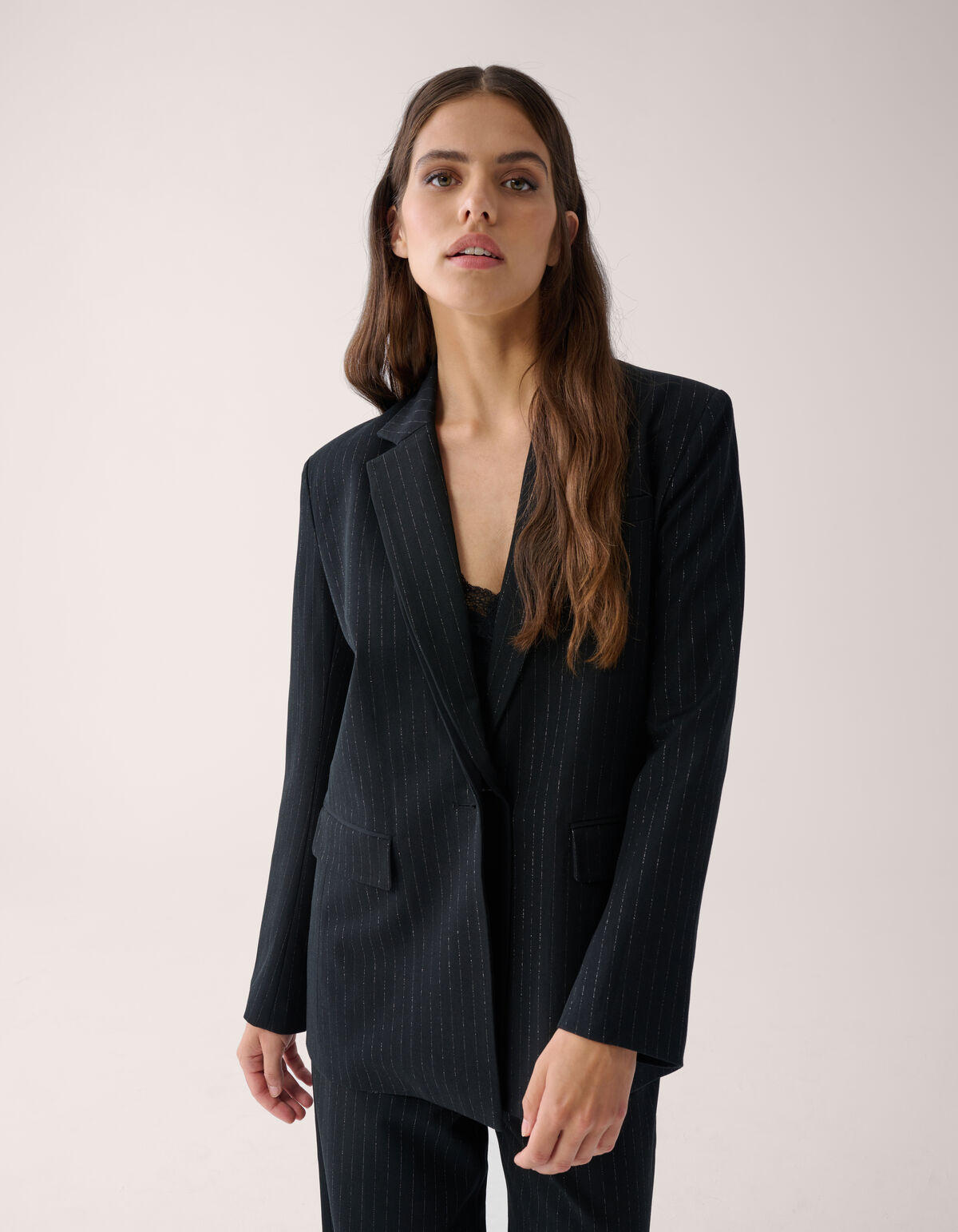 Lurex Pinstripe Blazer Zwart By Mieke SHOEBY WOMEN