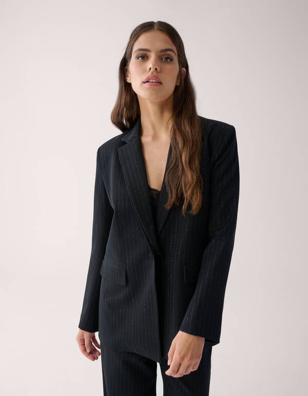 Lurex Pinstripe Blazer Zwart By Mieke SHOEBY WOMEN