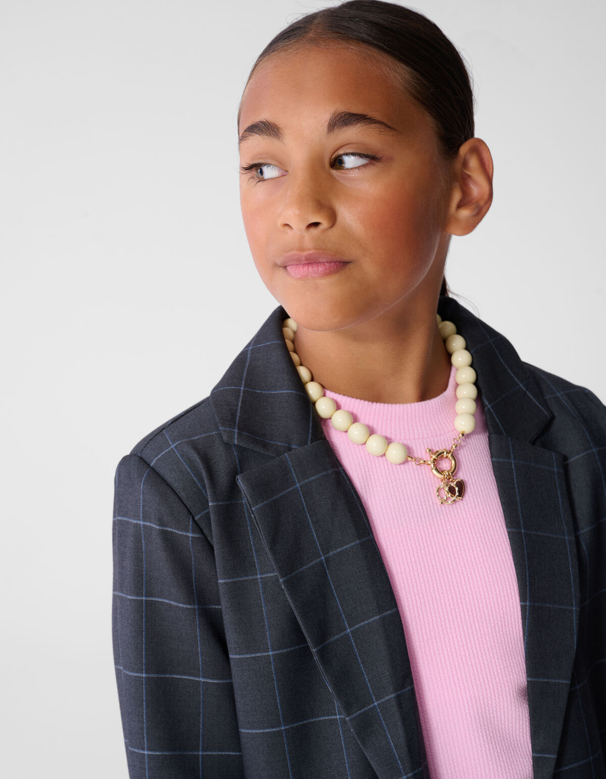 Relaxed Fit Ruiten Blazer Donkergrijs SHOEBY GIRLS