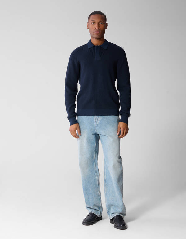 Gebreide Polo Met Knopen Donkerblauw SHOEBY MEN