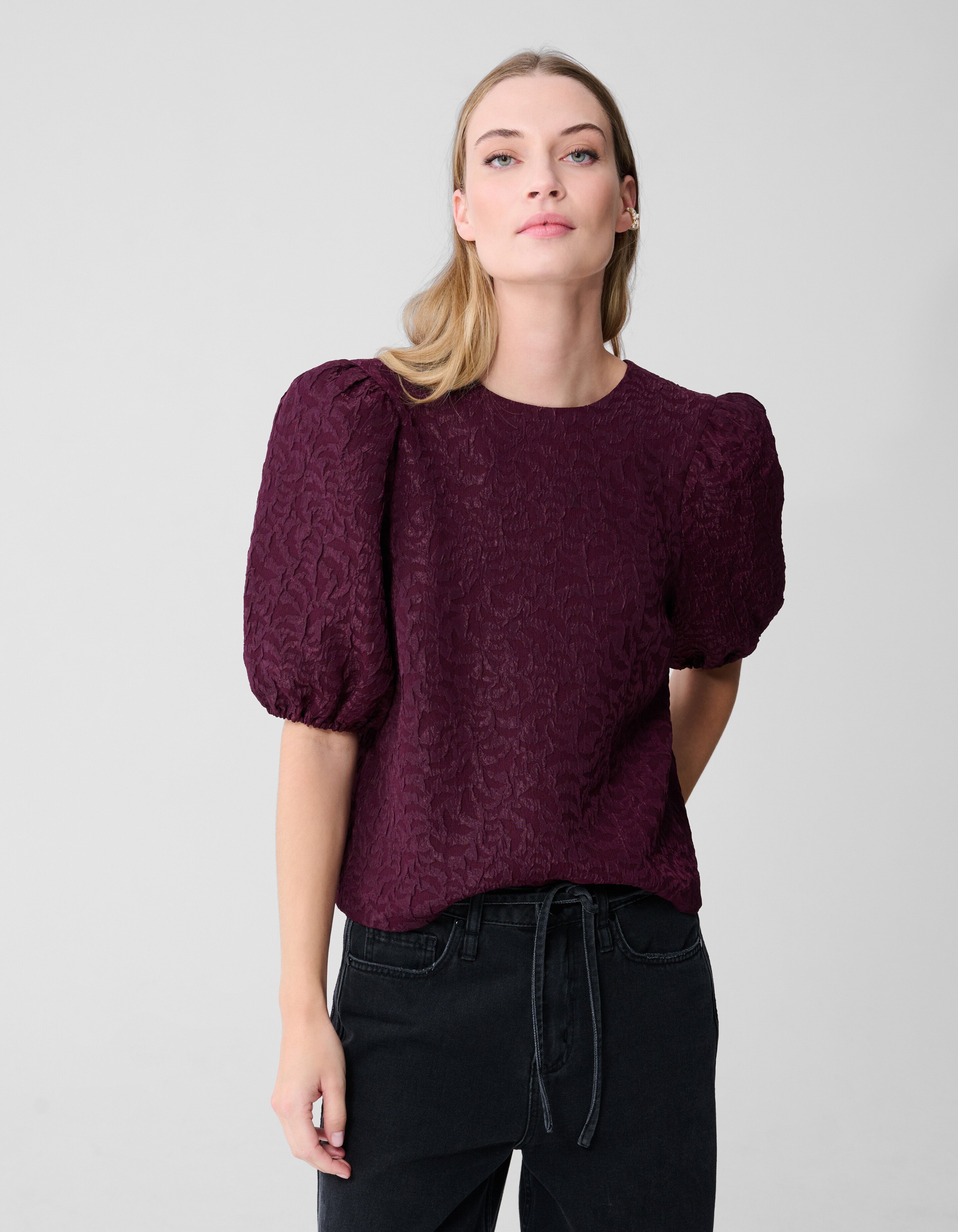 Jacquard Structuur Top Donkerrood SHOEBY WOMEN