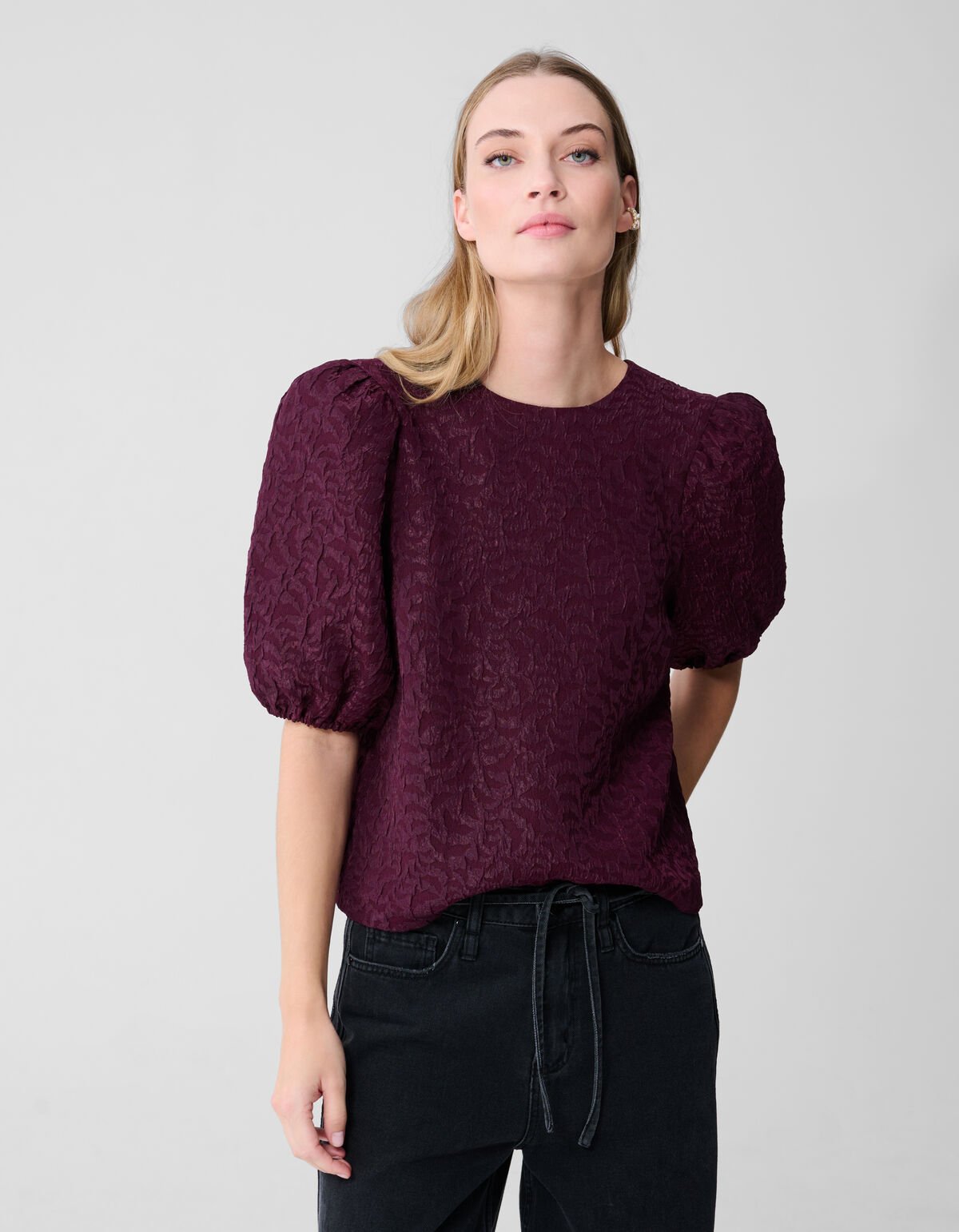 Jacquard Structuur Top Donkerrood SHOEBY WOMEN