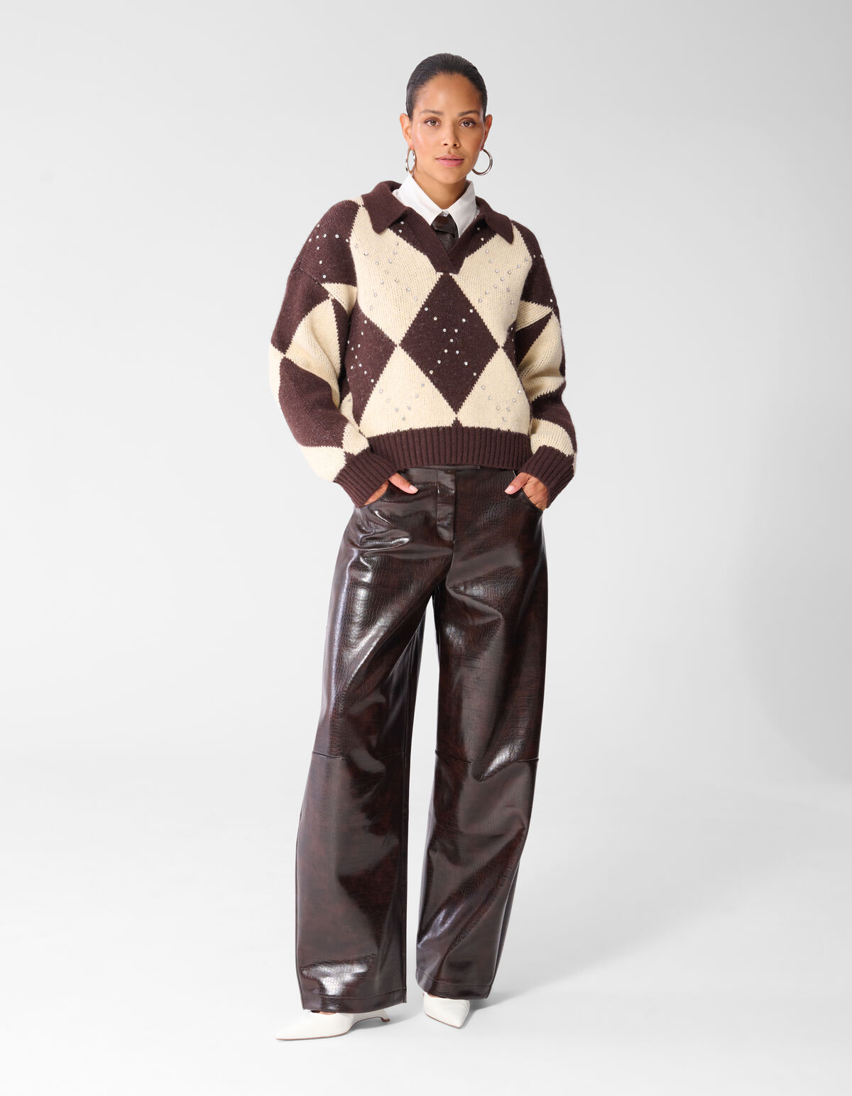 Relaxed Fit Ruiten Trui Bruin/Ecru SHOEBY WOMEN