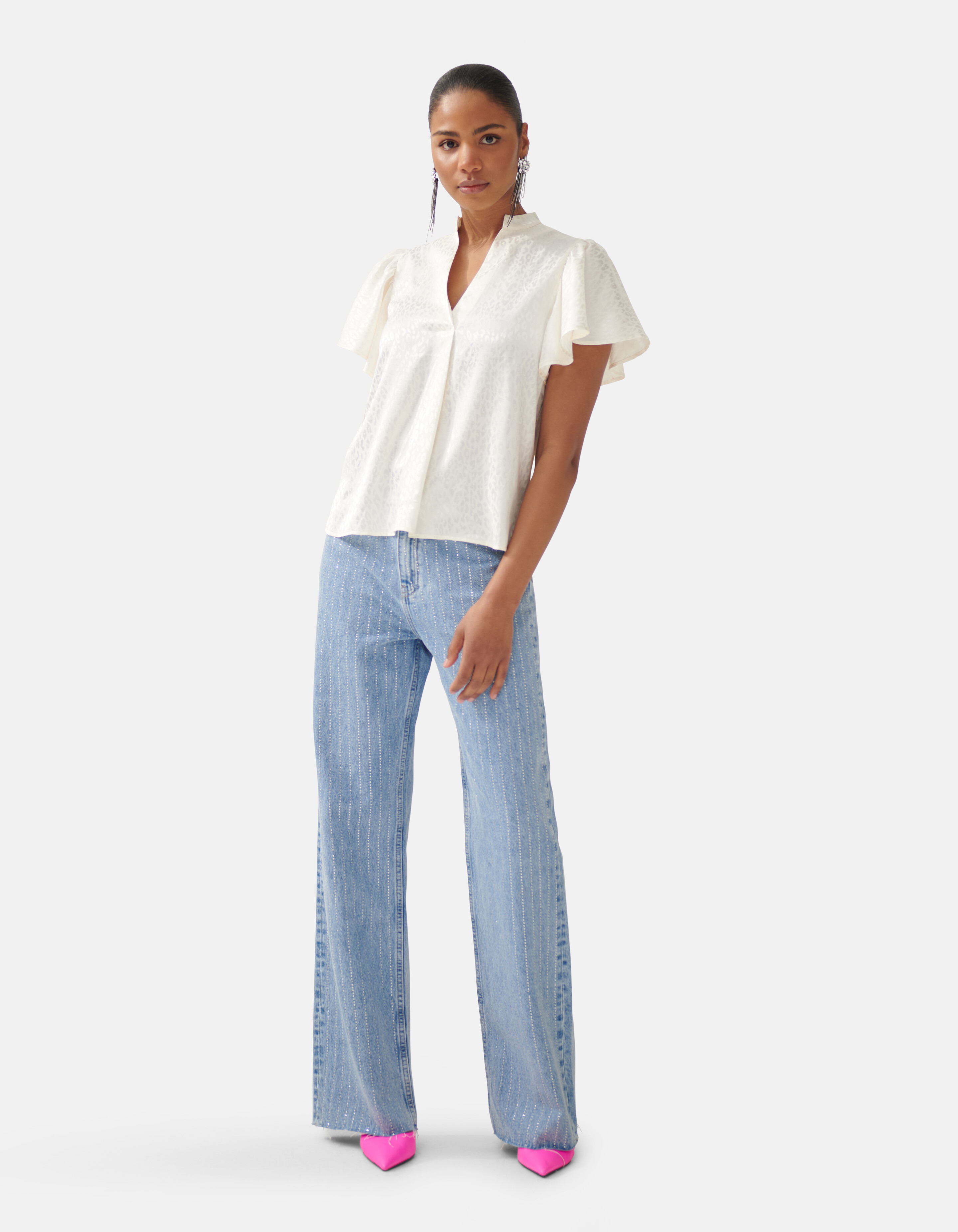 Jacquard Ruffle Blouse Gebroken Wit By Fred SHOEBY WOMEN