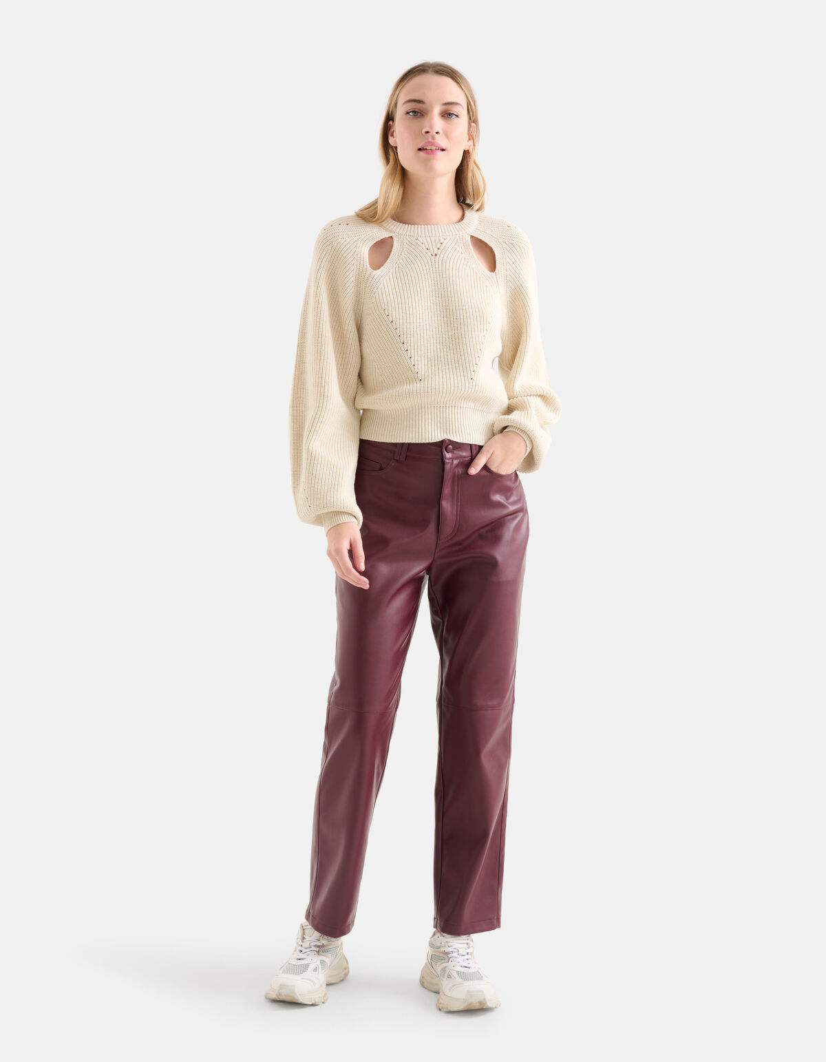 Vegan Leren Straight Broek Donkerrood SHOEBY WOMEN
