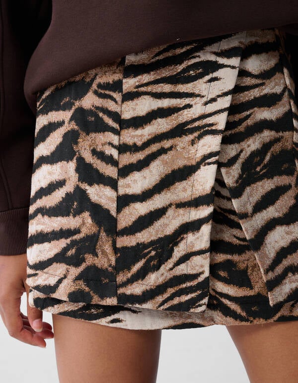 Jacquard Tiger Mini Rok Lichtbruin SHOEBY WOMEN