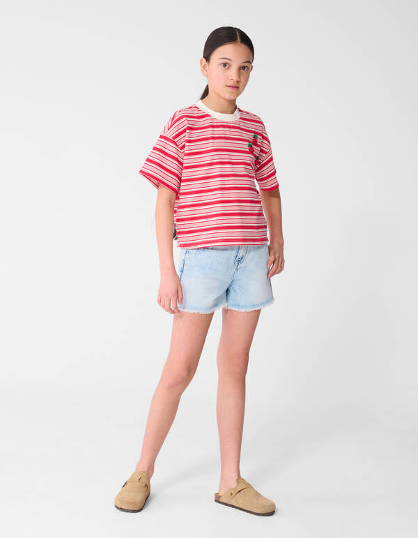 Strawberry Embroidery Short Blauw JILL&MITCH