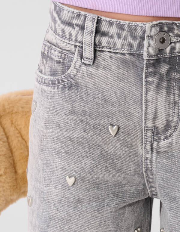 Studded Wide Leg Fit Jeans Grijs SHOEBY GIRLS