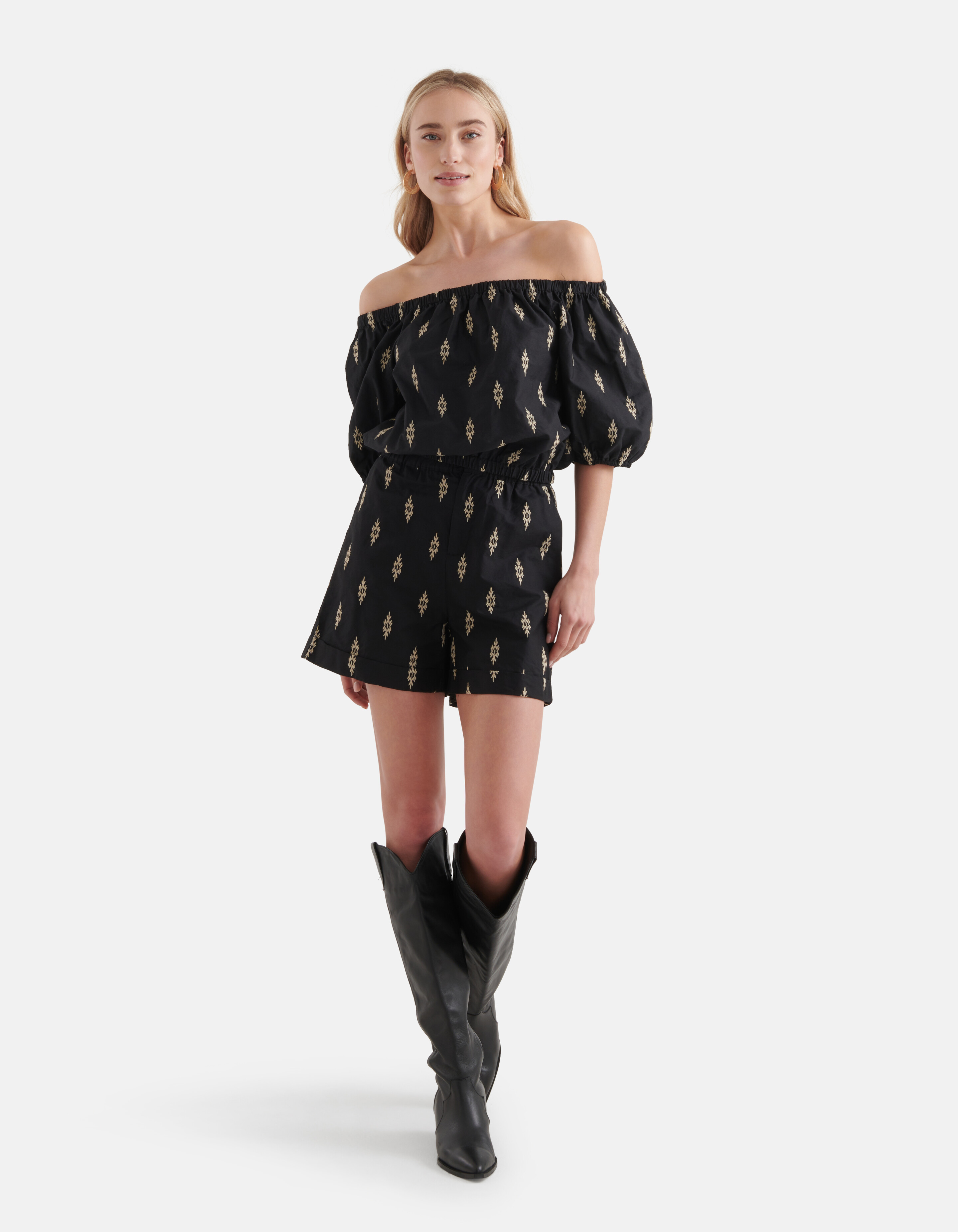 Poplin Embroidery Top Zwart SHOEBY WOMEN