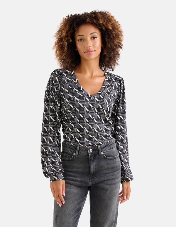 Printed Rib Longsleeve Zwart/Wit SHOEBY WOMEN