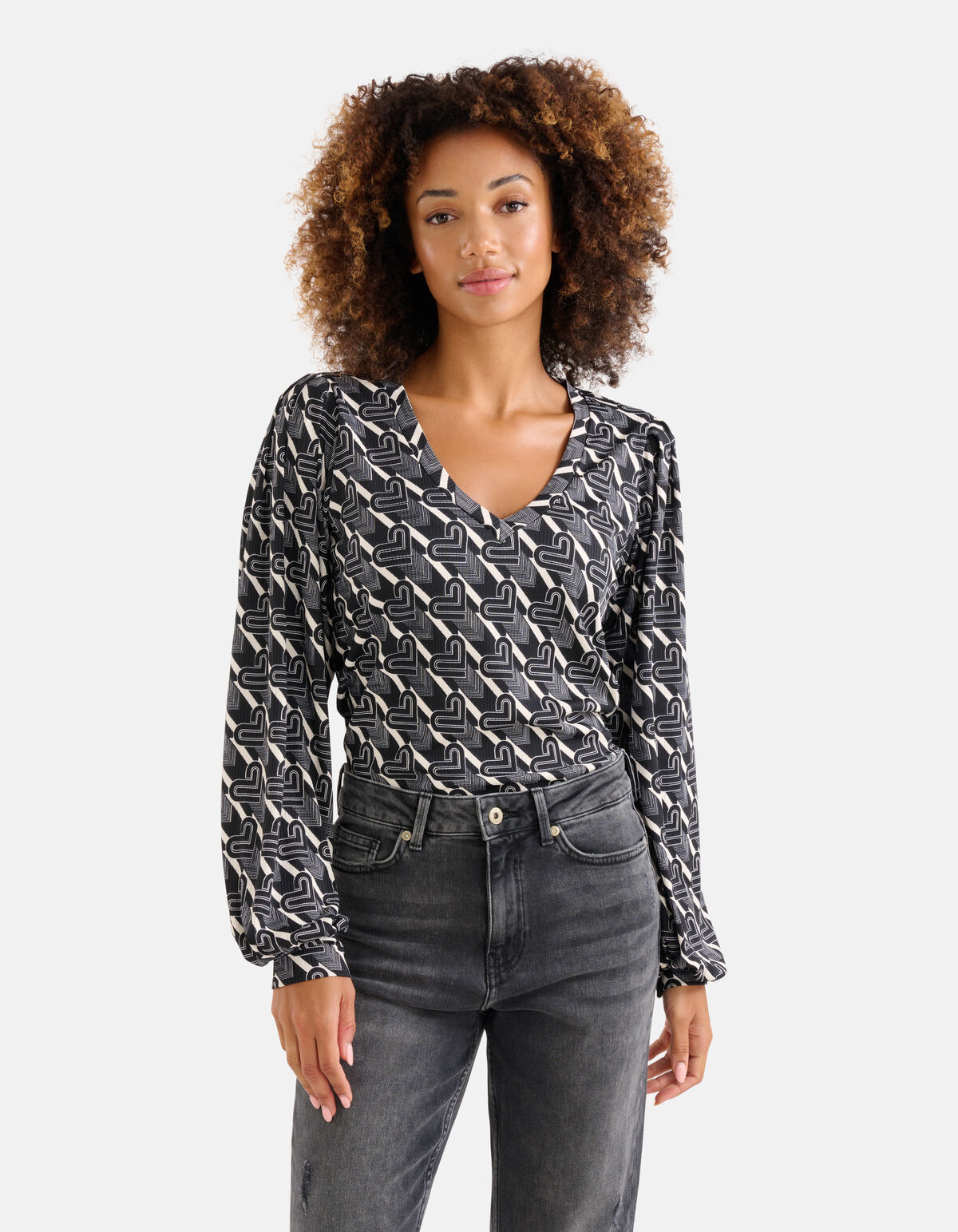 Printed Rib Longsleeve Zwart/Wit SHOEBY WOMEN