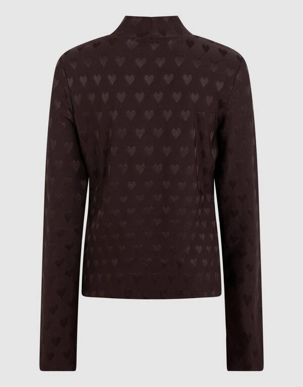 Heart Printed Longsleeve Top Donkerbruin SHOEBY GIRLS