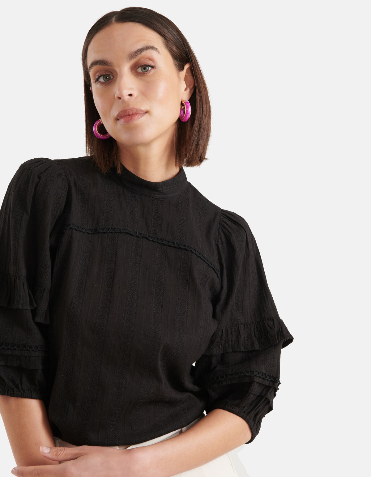 Ruffle Blouse Zwart SHOEBY WOMEN