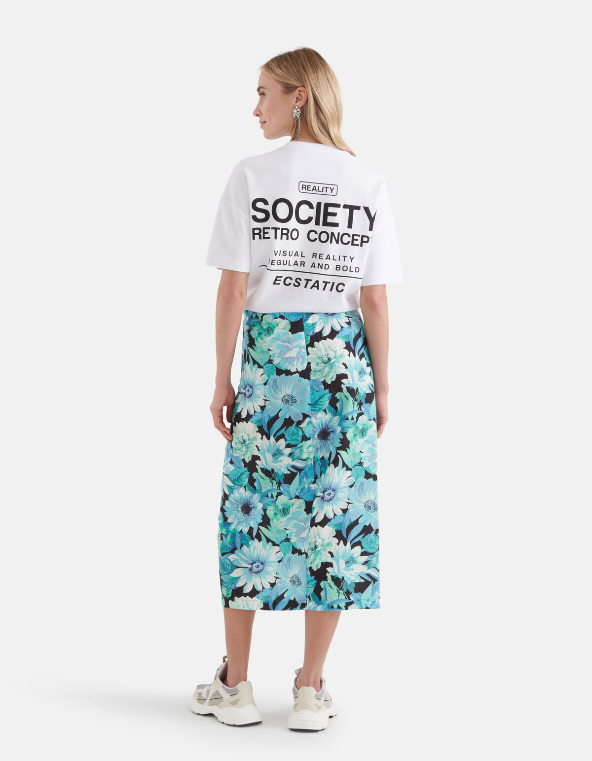 Bloemenprint Midi Rok Blauw SHOEBY WOMEN