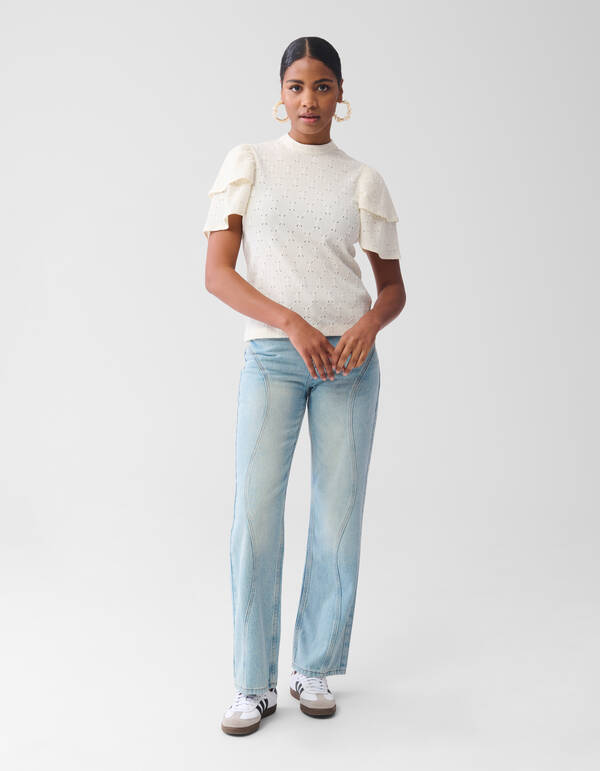 Ajour Ruffle Top Gebroken Wit SHOEBY WOMEN