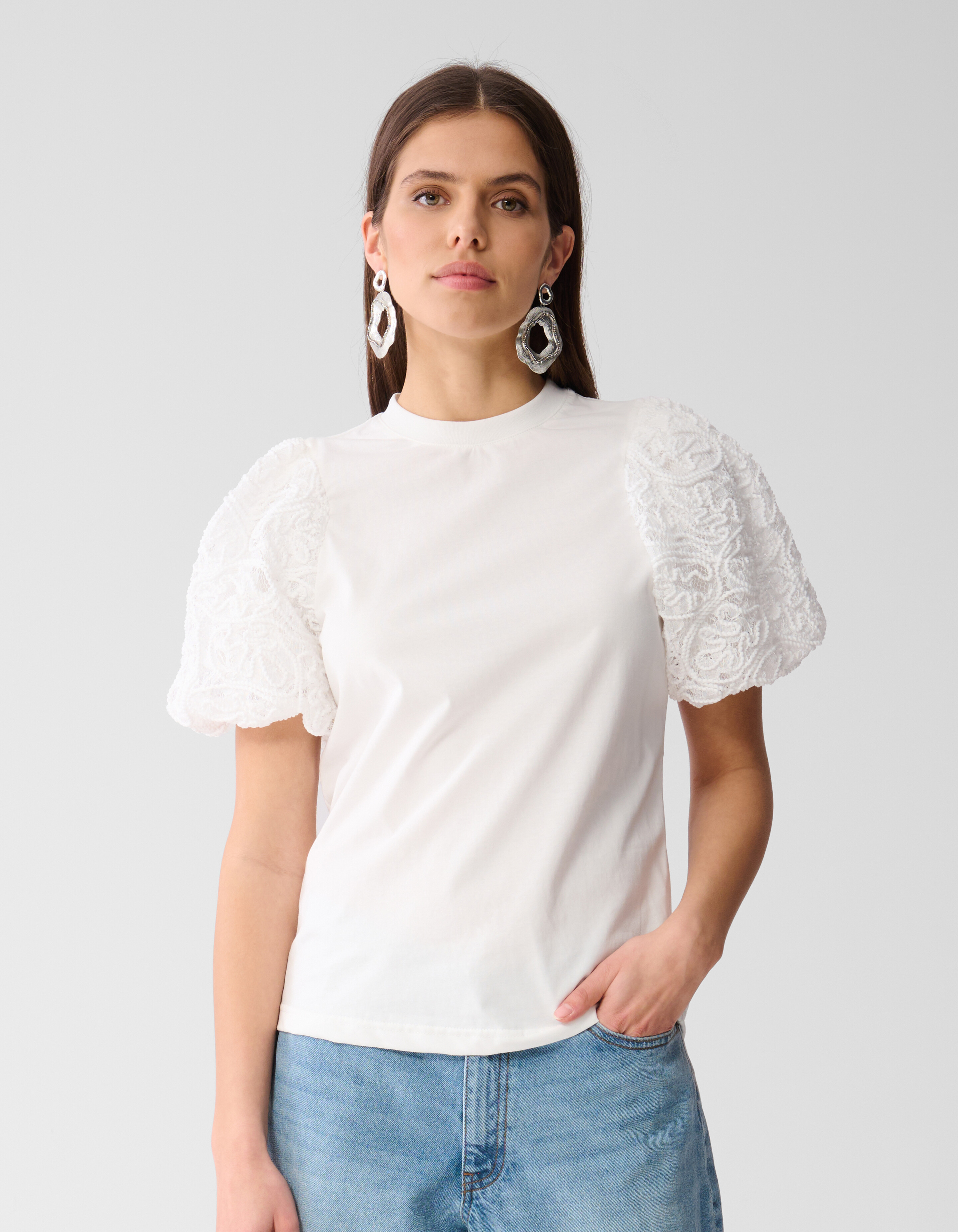 Puff Embroidery T-shirt Wit SHOEBY WOMEN