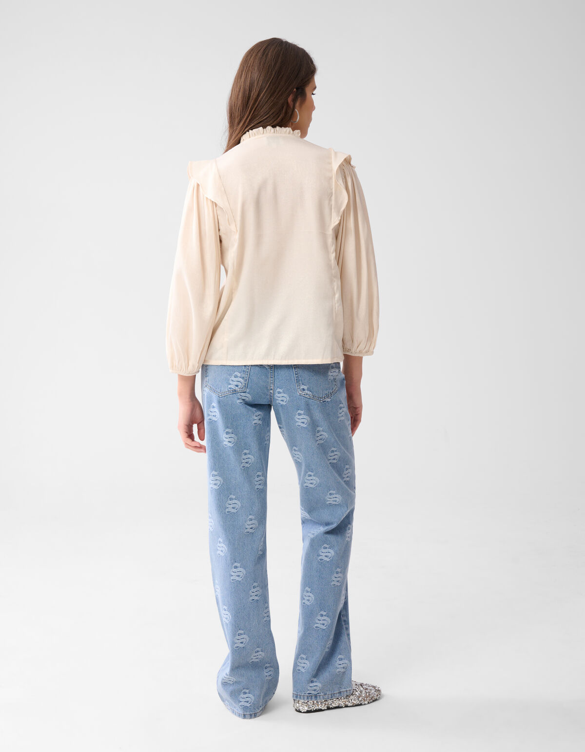 Shine Ruffle Blouse Gebroken Wit SHOEBY WOMEN