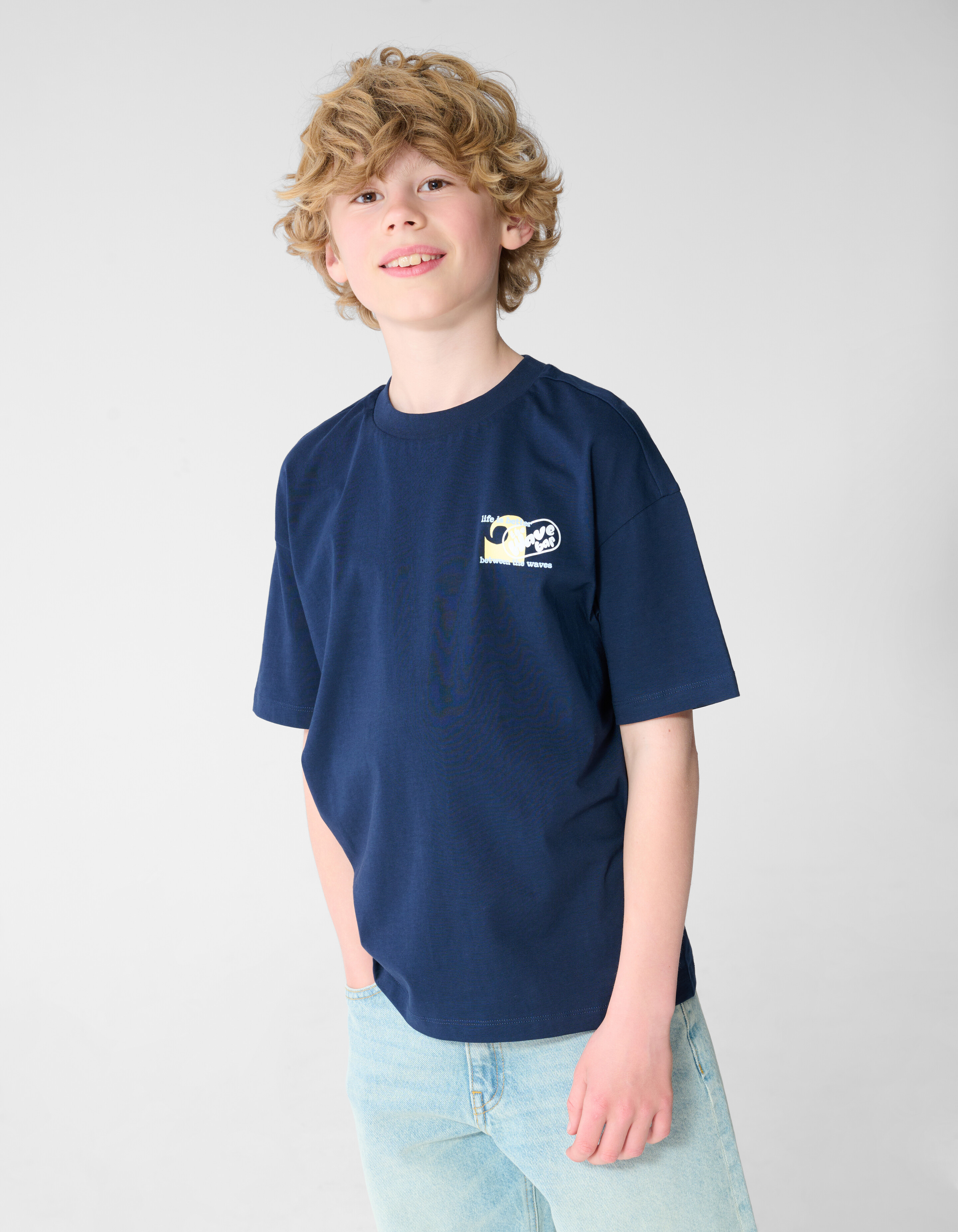 Oversized Waves Artwork T-shirt Donkerblauw SHOEBY BOYS