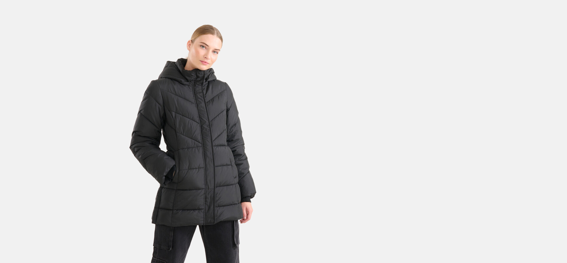 Diagonale Puffer Jas Zwart SHOEBY WOMEN