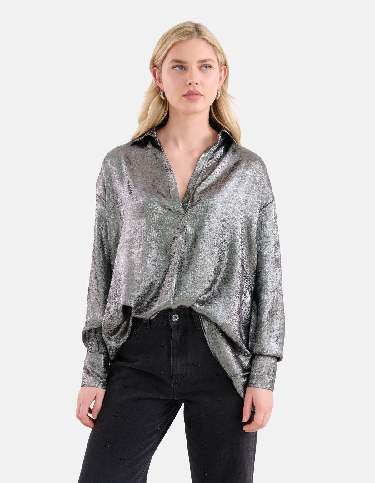 Metallic Blouse Zwart SHOEBY WOMEN