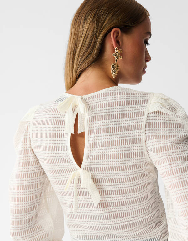 Mesh Structuur Blouse Gebroken Wit SHOEBY WOMEN