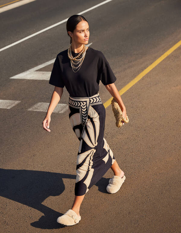 Printed Overslag Maxi Rok Zwart SHOEBY WOMEN