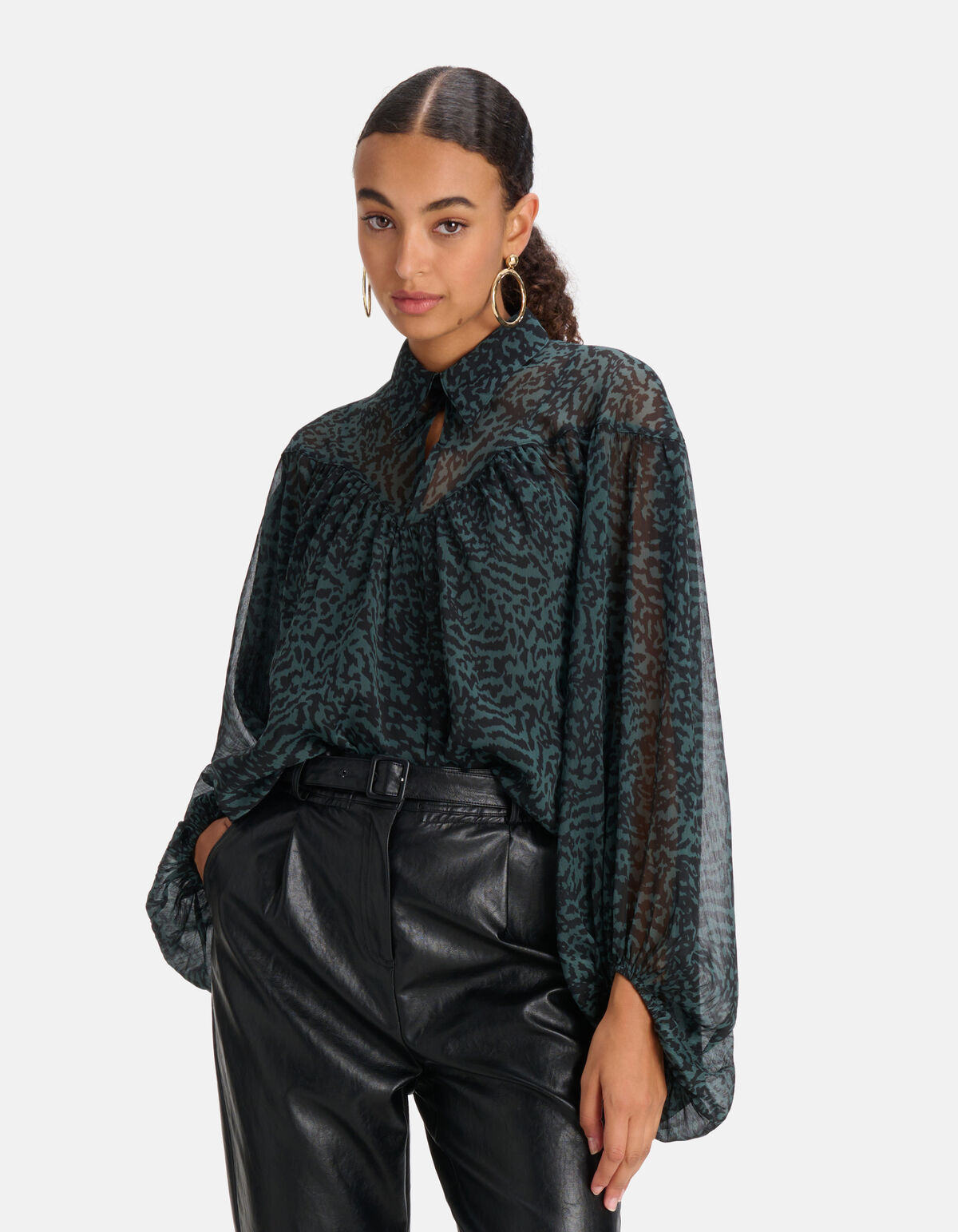 Chiffon Blouse Donkergroen SHOEBY WOMEN