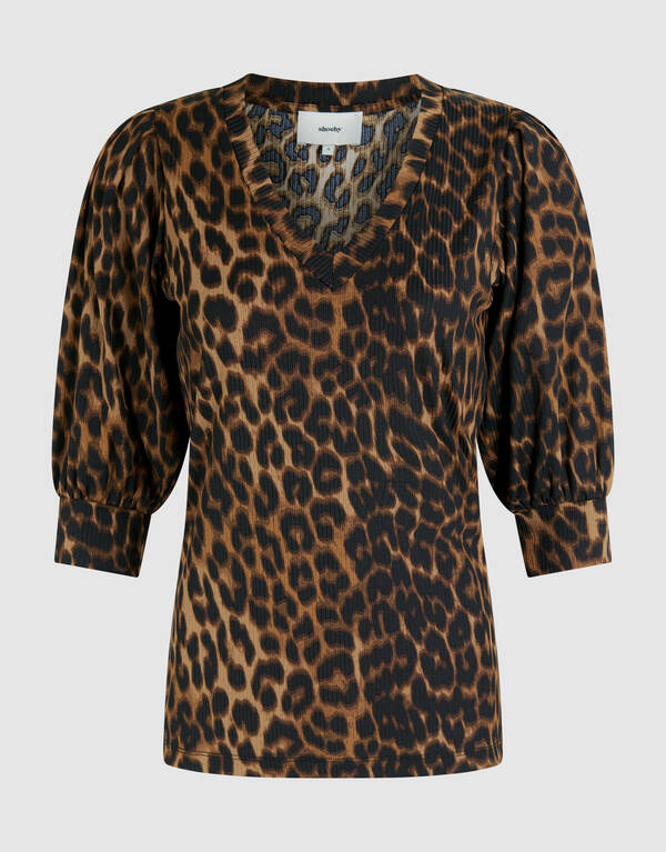 Rib Jersey Leopard Top Bruin SHOEBY WOMEN