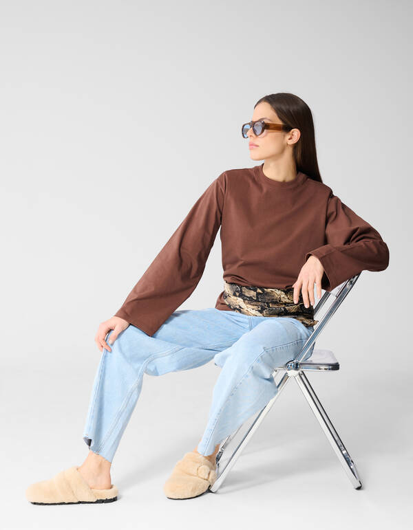 Oversized Basic Longsleeve T-shirt Bruin SHOEBY WOMEN